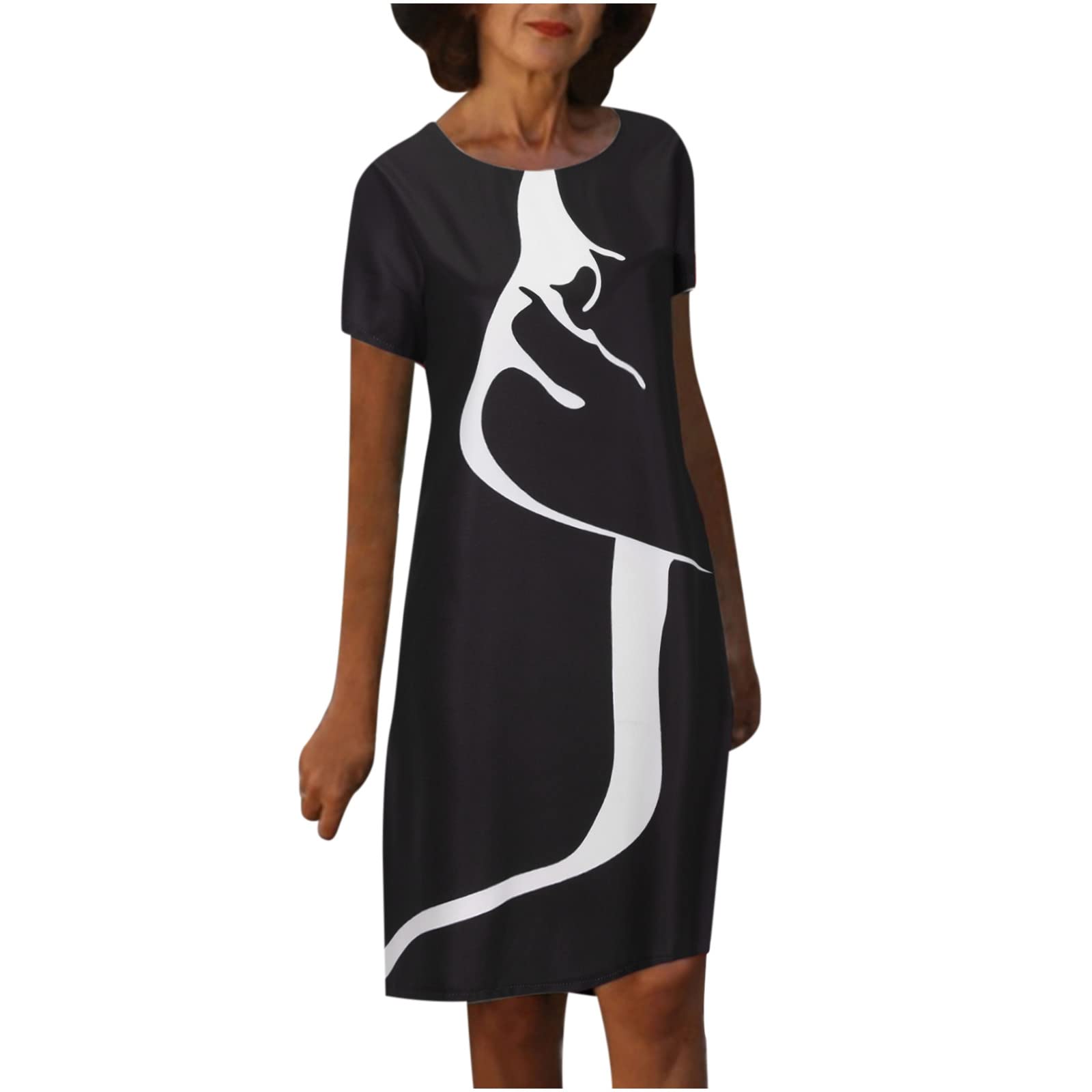 BoomDDD Women's Vacation Dresses - Fashion Casual Short Sleeve Pullover Floral Print Loose Waist Midi Dress | Perfect for Beach, Summer Travel & Casual Outings