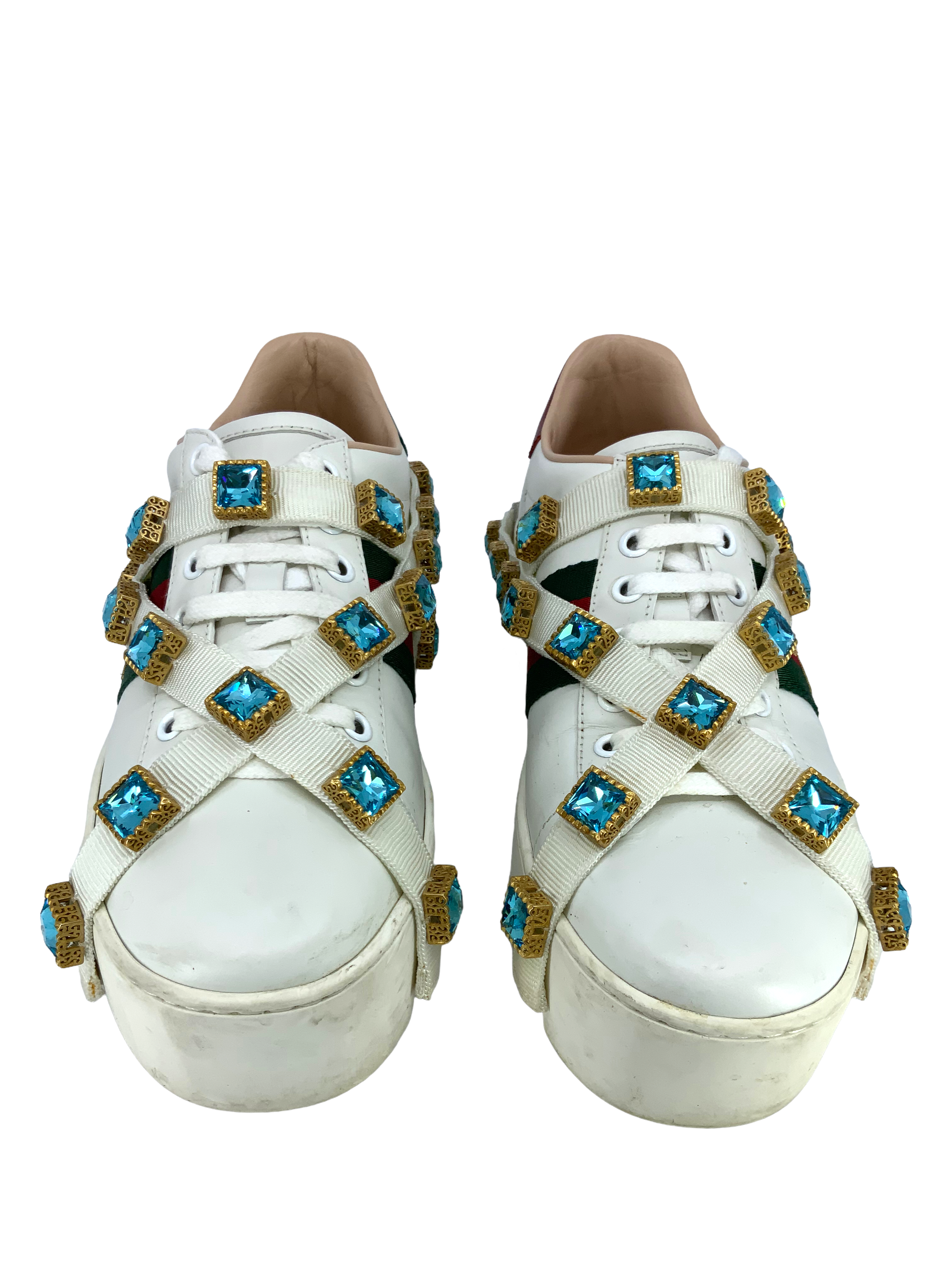 GUCCI Ace Embroidered Platform Sneakers for Women - Size 6.5 US | Fashion Luxury White Leather Shoes with Bee Embroidery | Perfect for Casual Wear, Street Style & Date Night Outfits