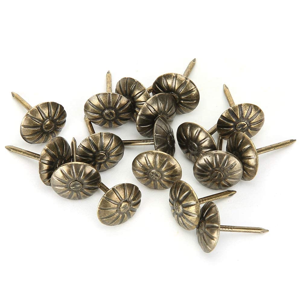 500Pcs 11x16mm Upholstery Tacks - Retro Bronze Iron Nails with Chrysanthemum Pattern for Furniture Repair, Sofa Fixing & Cork Board Decoration | DIY Home Improvement & Craft Projects