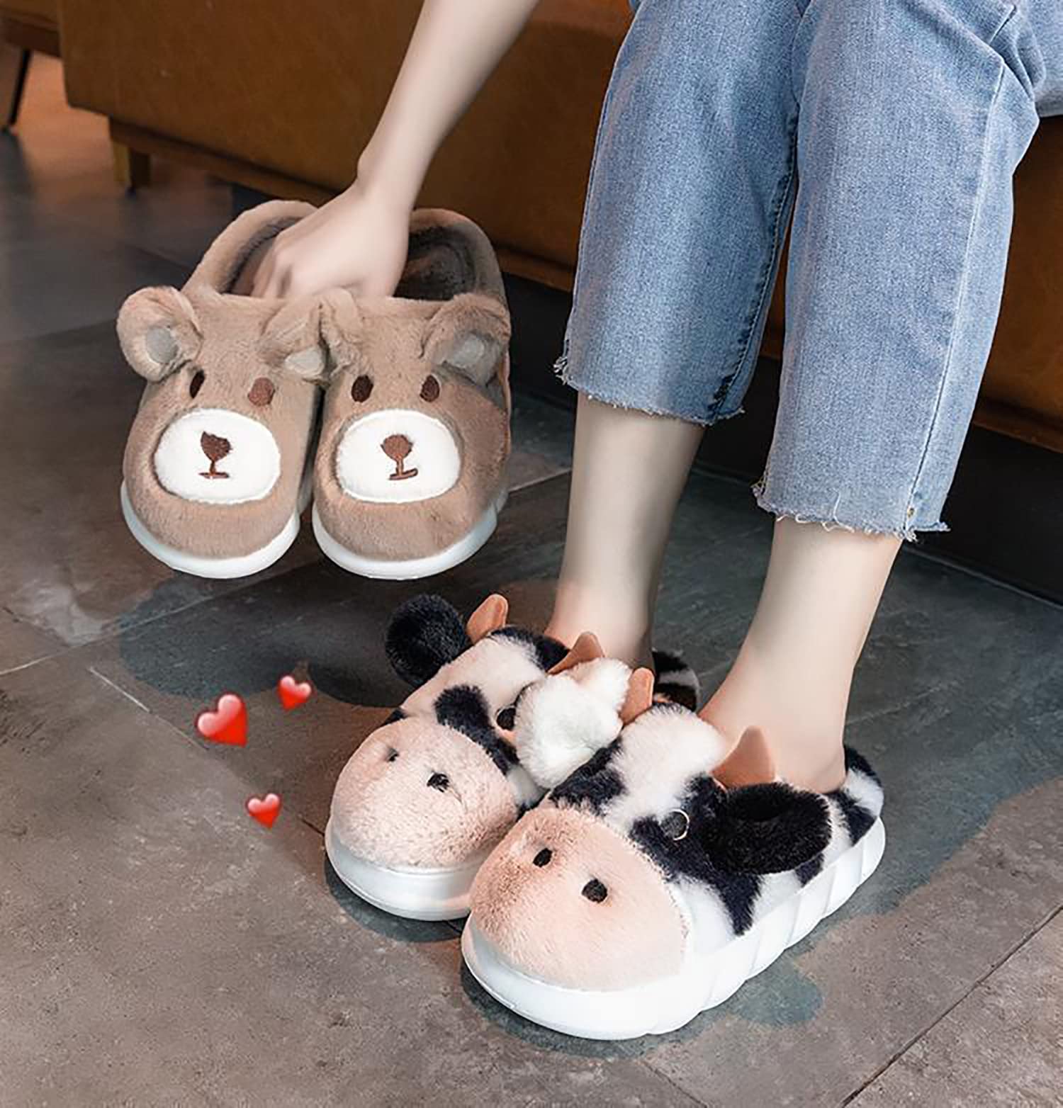 Cute Animal Slippers - Soft & Comfortable Warm Plush Cow, Frog, Pig, Dog, Deer & Bear Slippers for Women & Kids - Cozy Home & Lounge Wear