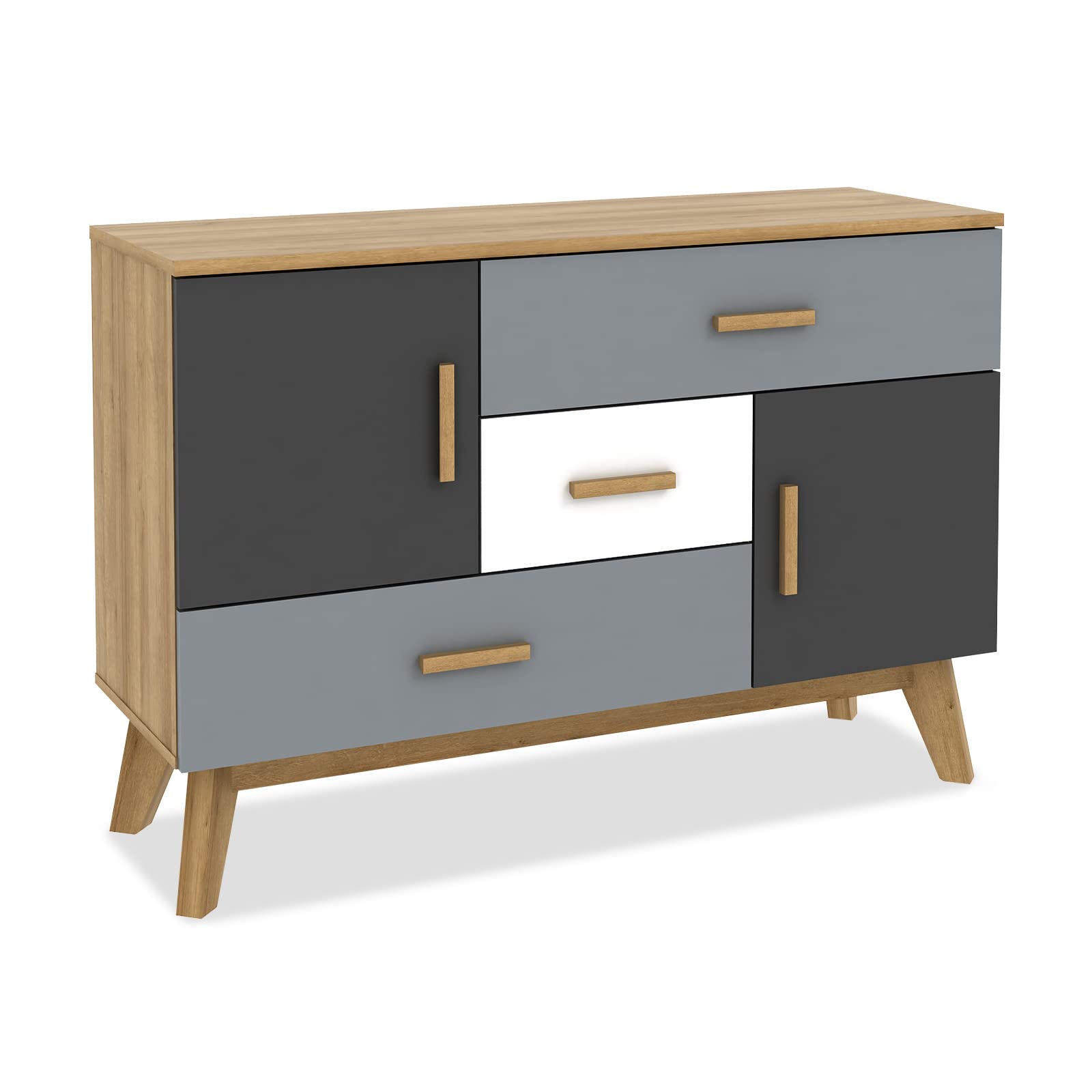 Giantex 47 Inch Free-Standing Floor Storage Cabinet with 2 Doors & 3 Drawers, Adjustable Shelf - Multifunctional Accent Dresser for Living Room, Entryway, Kitchen | Perfect for Home Organization, Bedroom Storage & Dining Room Sideboard