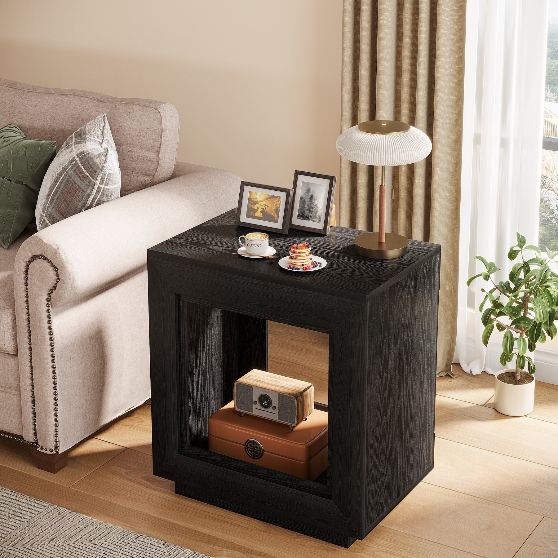 Square Wooden End Table with Storage - Modern Nightstand for Bedroom, Living Room & Office - Perfect for Small Spaces & Home Decor