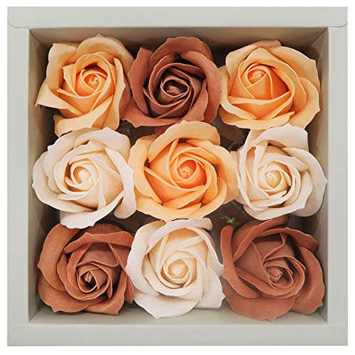 Decorative Soap Flower Rose Gift Box - 3 Elegant Colors (Brown, Orange, Cream) | Handmade Bathroom Decor, Wedding Centerpiece, Romantic Home Decor Gift