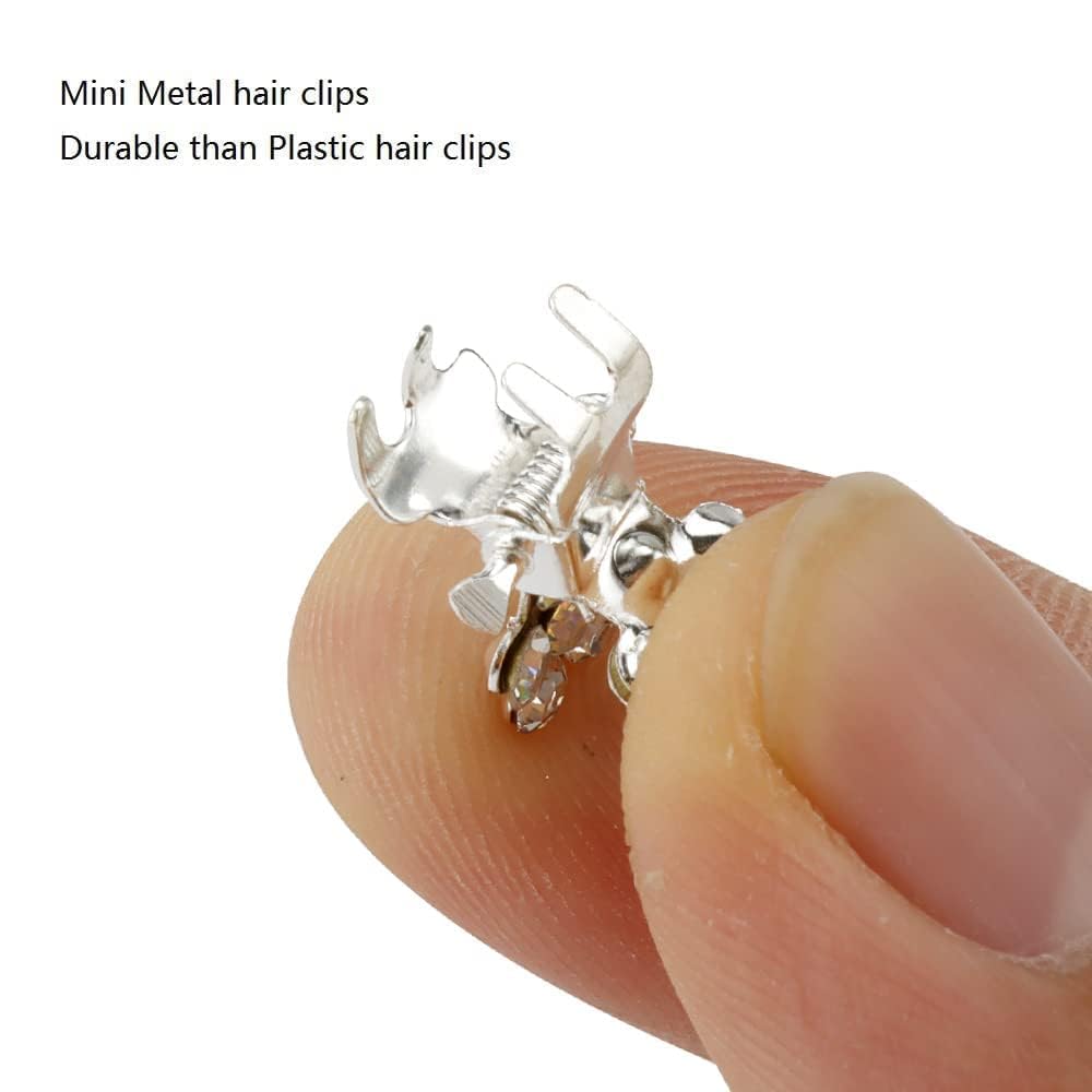 KROGER 36 Pcs Small Hair Clips - Mini No-Slip Grip Hair Claw Clips with Rhinestones for Women & Girls (Silver-White Crystal) - Perfect for School, Work, Parties & Everyday Styling