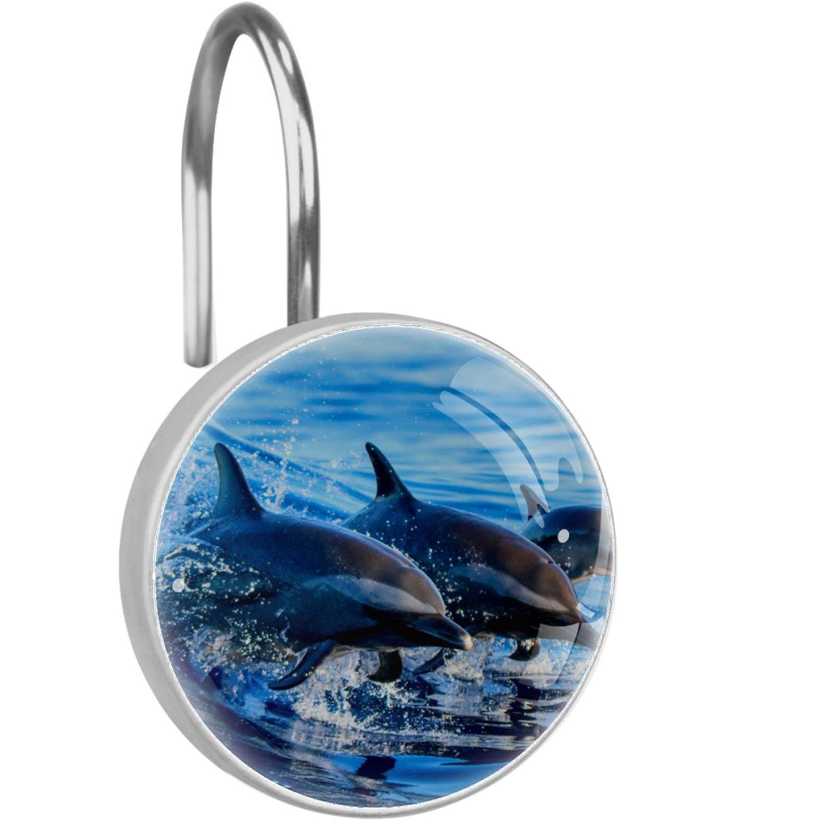 Dolphin Shower Curtain Hooks - Decorative Bathroom Accessories for Ocean Theme - Perfect for Beach Style Bathrooms & Kids' Bathroom Decor