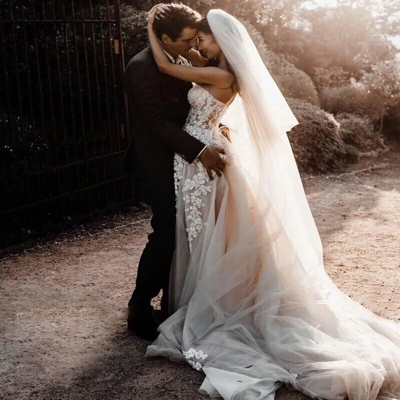 Elegant Boho Wedding Dresses for Bride - Sheer Lace Sweetheart Beach Bridal Gowns with 3D Floral Appliques | Perfect for Beach, Garden & Destination Weddings