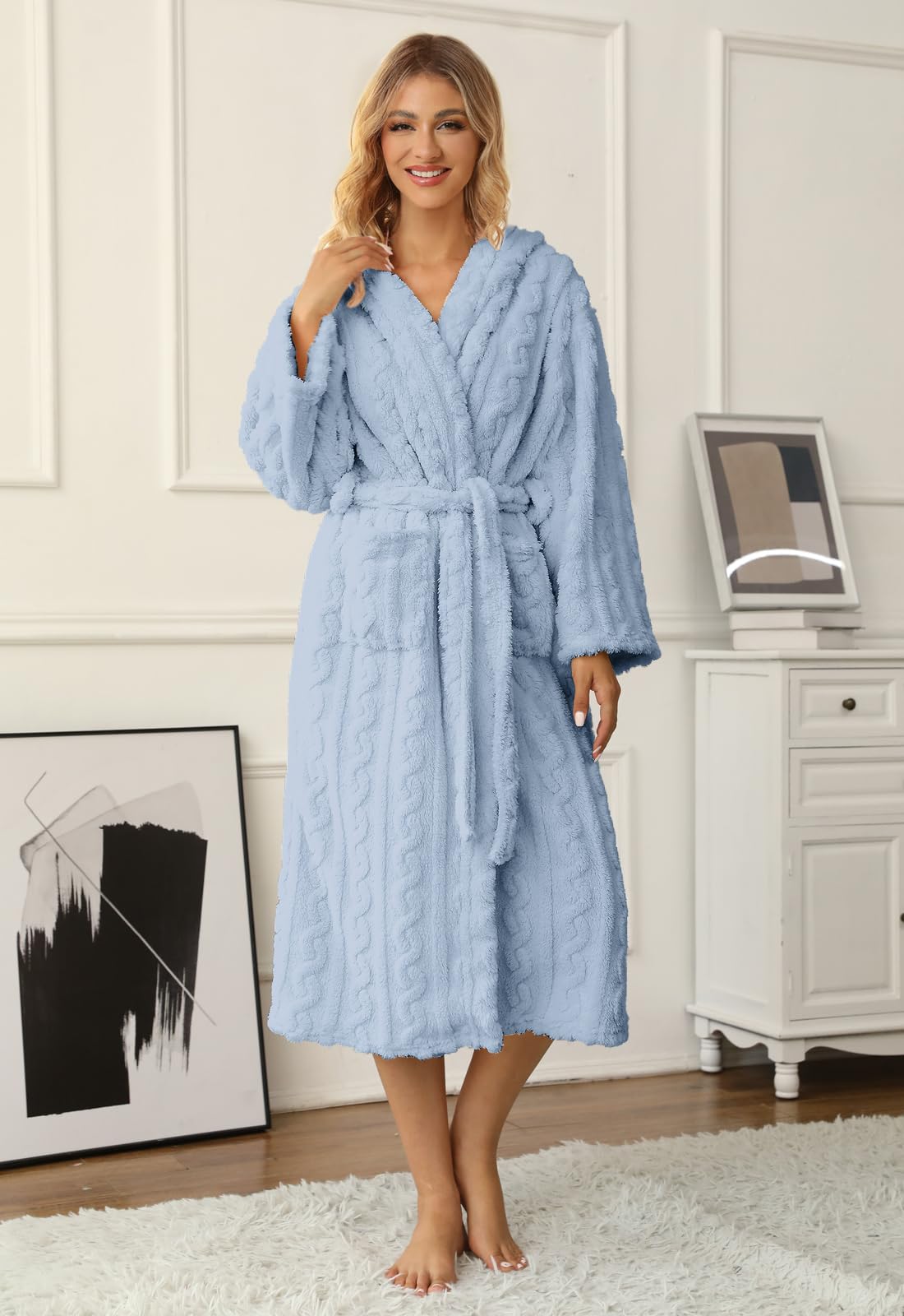 **Umeyda Girls & Women's Hooded Fleece Robe - Soft Warm Fuzzy Bathrobe for Kids & Adults - Perfect for Spa, Lounge, and Gift Giving**