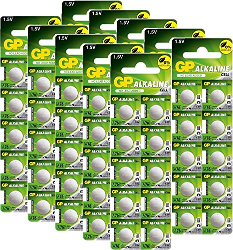 GP A76 LR44 AG13 Alkaline Button Cell Batteries 1.5V - 100 Pack - for Watches, Calculators, Toys, Key Fobs & Small Electronics