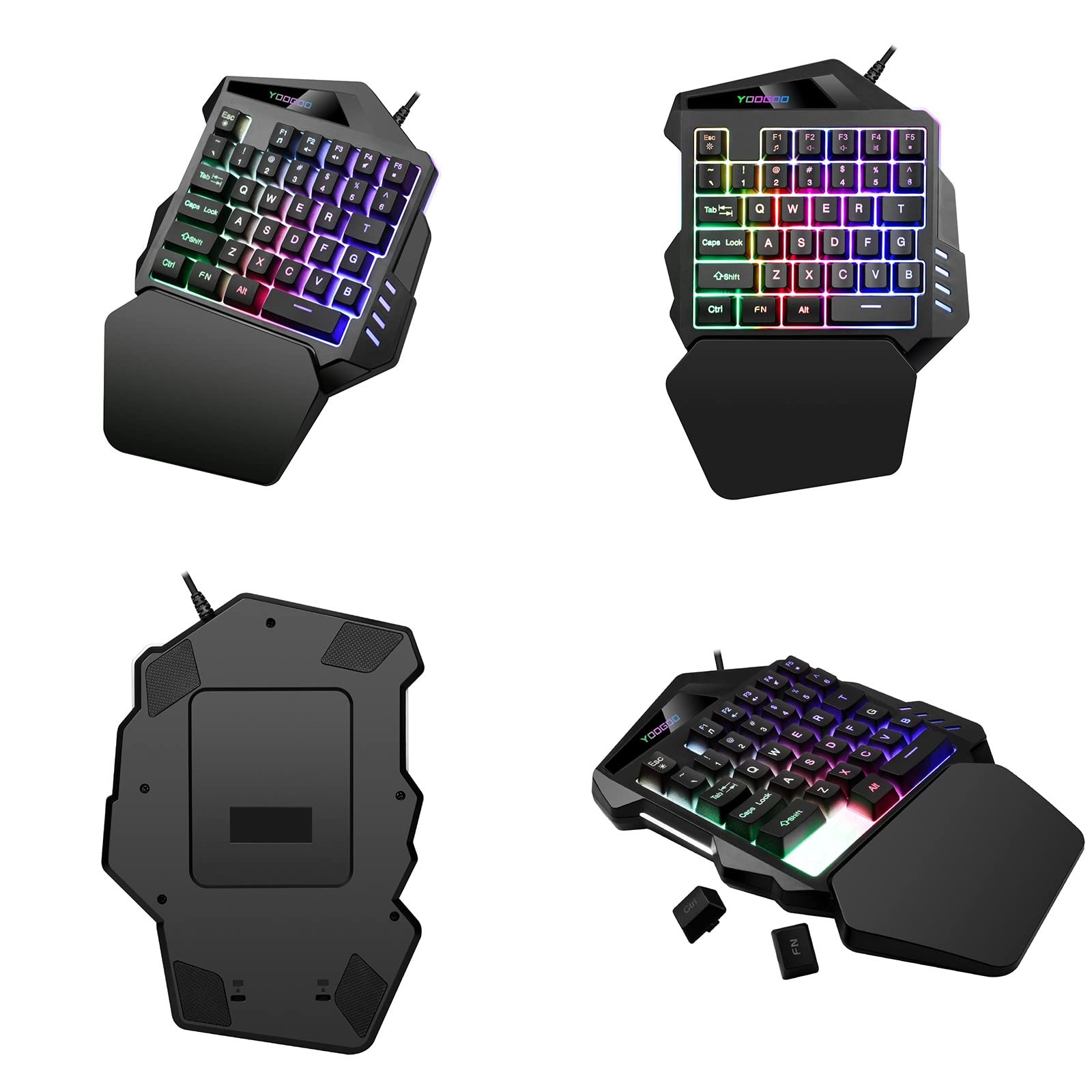 AINN One-Handed RGB Backlit Gaming Keyboard - Rechargeable Mechanical Feel Keyboard for PC/Mac - Portable Single-Hand Keyboard with Built-in Battery for FPS/MOBA Games - Perfect for Esports & Office Work