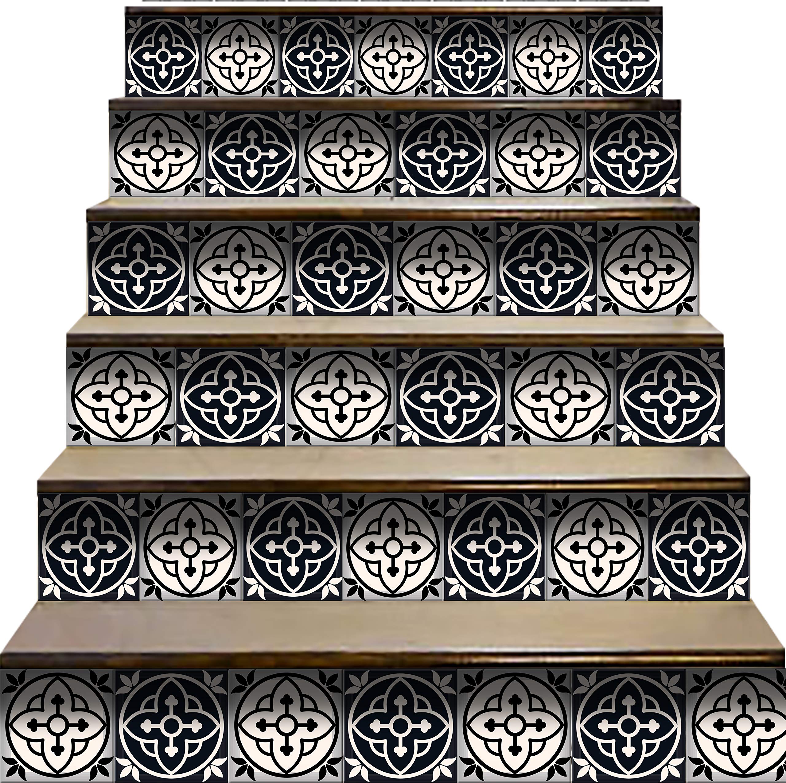 Mi Alma Black and White Peel and Stick Tile Stickers - 24 PC Set of 6x6 Inch Vinyl Wall Decals for Kitchen Backsplash & Bathroom Decor - Easy DIY Home Renovation (Stars Design) - Perfect for Renters, Apartments, and Quick Home Makeovers