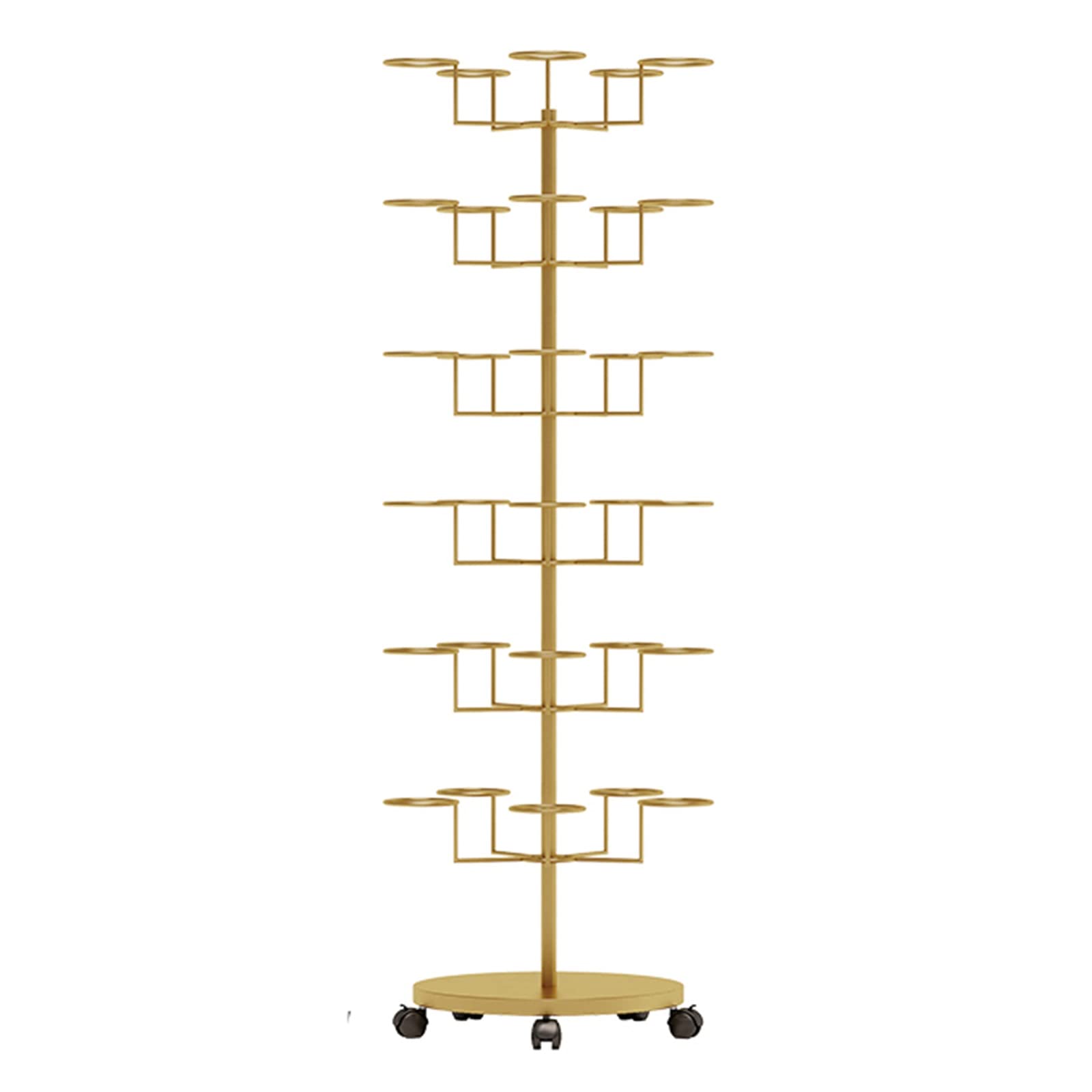 Freestanding Metal Hat Rack Stand with Wheels - Large Capacity Commercial Hat Organizer for Multiple Hats, Wigs, Cowboy & Baseball Caps - 6-Tier Gold Storage Solution for Retail Stores, Boutiques & Home Closet Organization