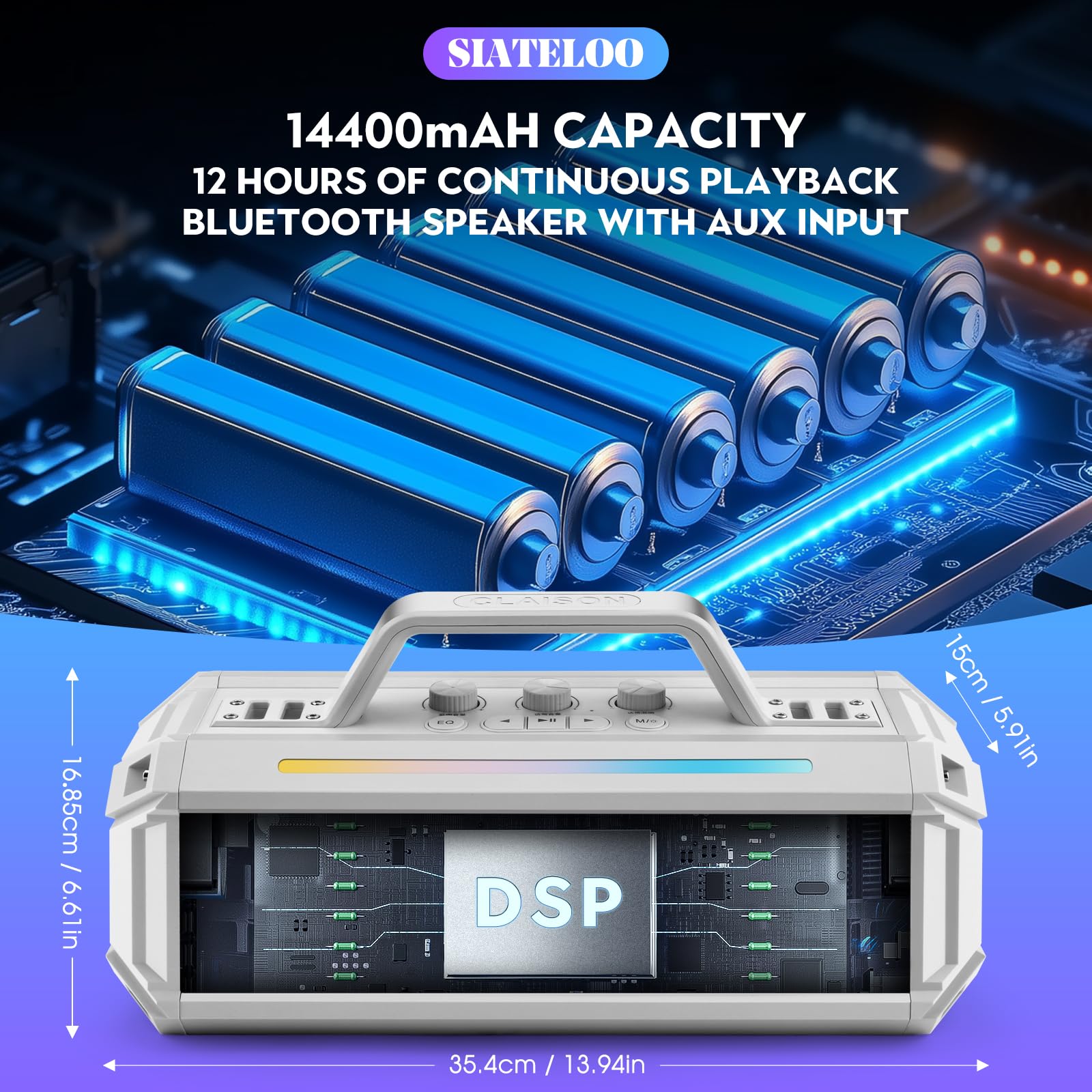 Portable Outdoor Bluetooth 5.3 Speaker - 80W Peak Stereo Sound with Deep Bass, Waterproof, Wireless Microphones, Aux Input - Perfect for Beach, Camping, Pool Parties & Karaoke (White)