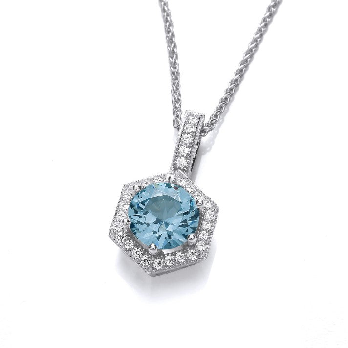 Silver Aqua Hexagon Halo Pendant Necklace - Elegant Geometric Jewelry for Women | Perfect for Everyday Wear, Date Nights & Special Occasions
