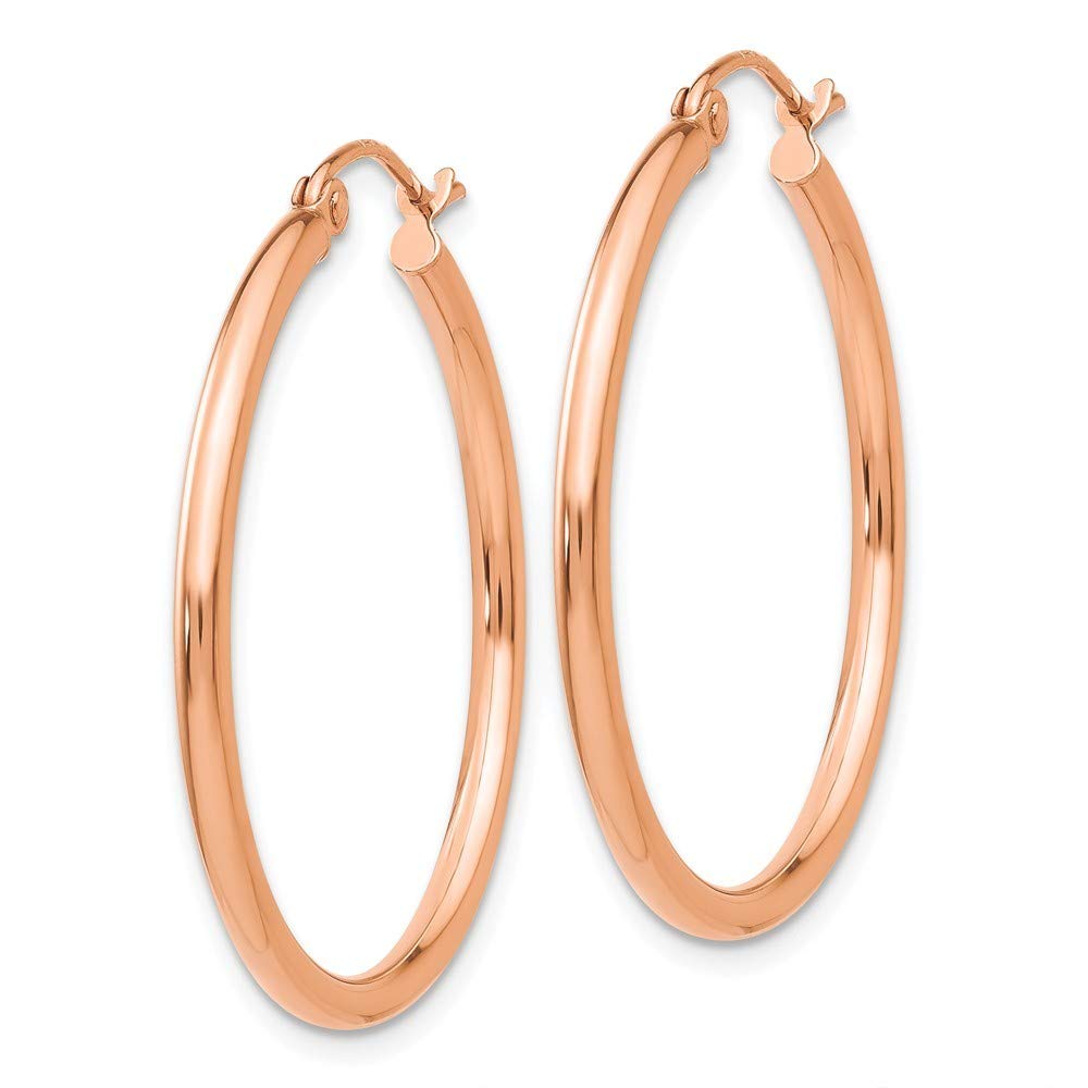 14K Rose Gold 2mm Polished Hoop Earrings for Women - 30mm Dainty Circle Earrings | Roy Rose Jewelry | Perfect for Everyday Wear, Gifts & Special Occasions
