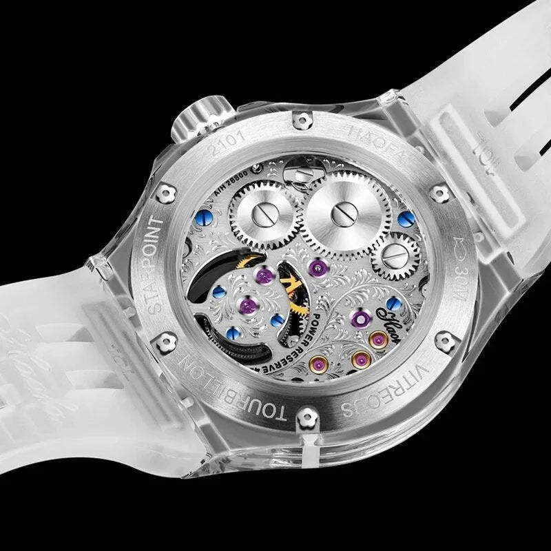 Luxury K9 Crystal Skeleton Tourbillon Mechanical Watch for Men - GMT Flying Tourbillon Sapphire Wristwatch with Day/Night Display - Perfect for Business, Formal Events & Luxury Gift Giving