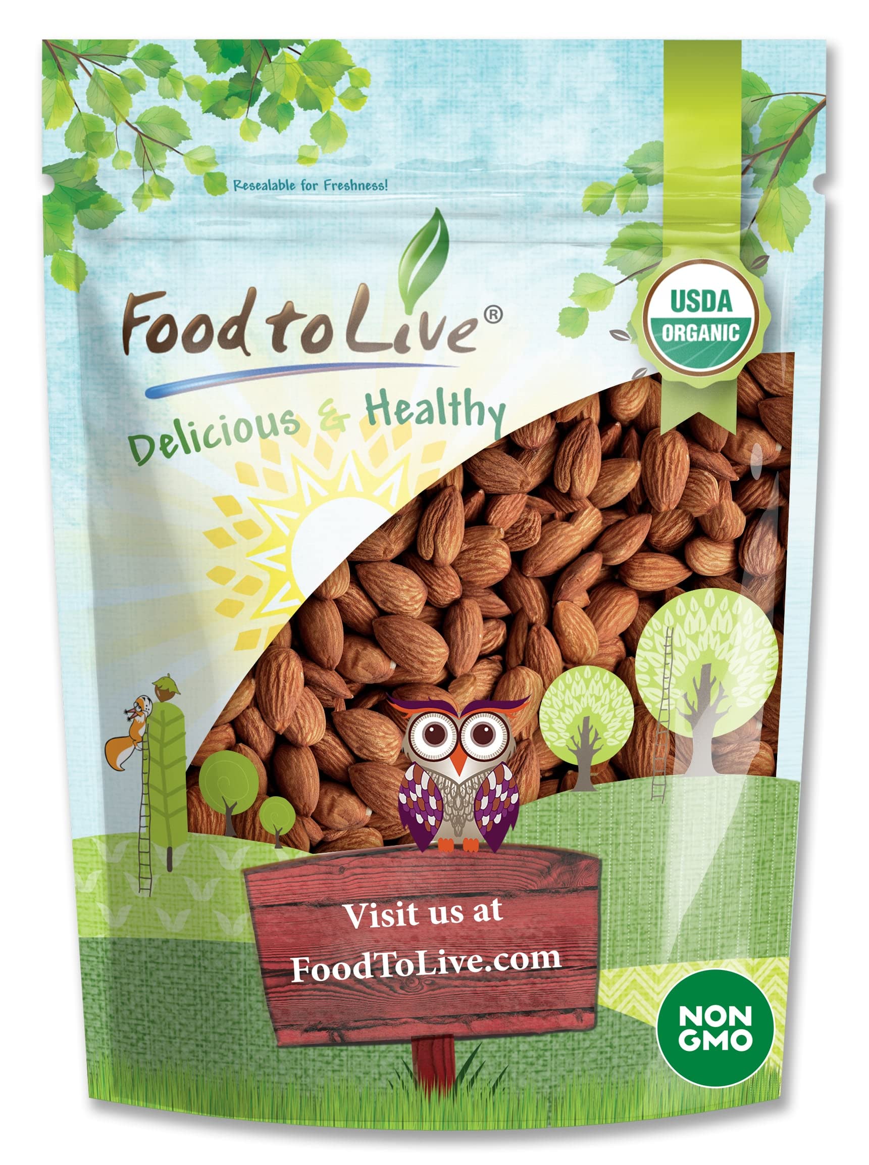 Food to Live Organic Dry Roasted Whole Almonds with Himalayan Salt - 5 lbs | Non-GMO, Vegan, Kosher Snack | High Protein & Essential Fatty Acids | Perfect for Healthy Snacking, Baking & Trail Mixes