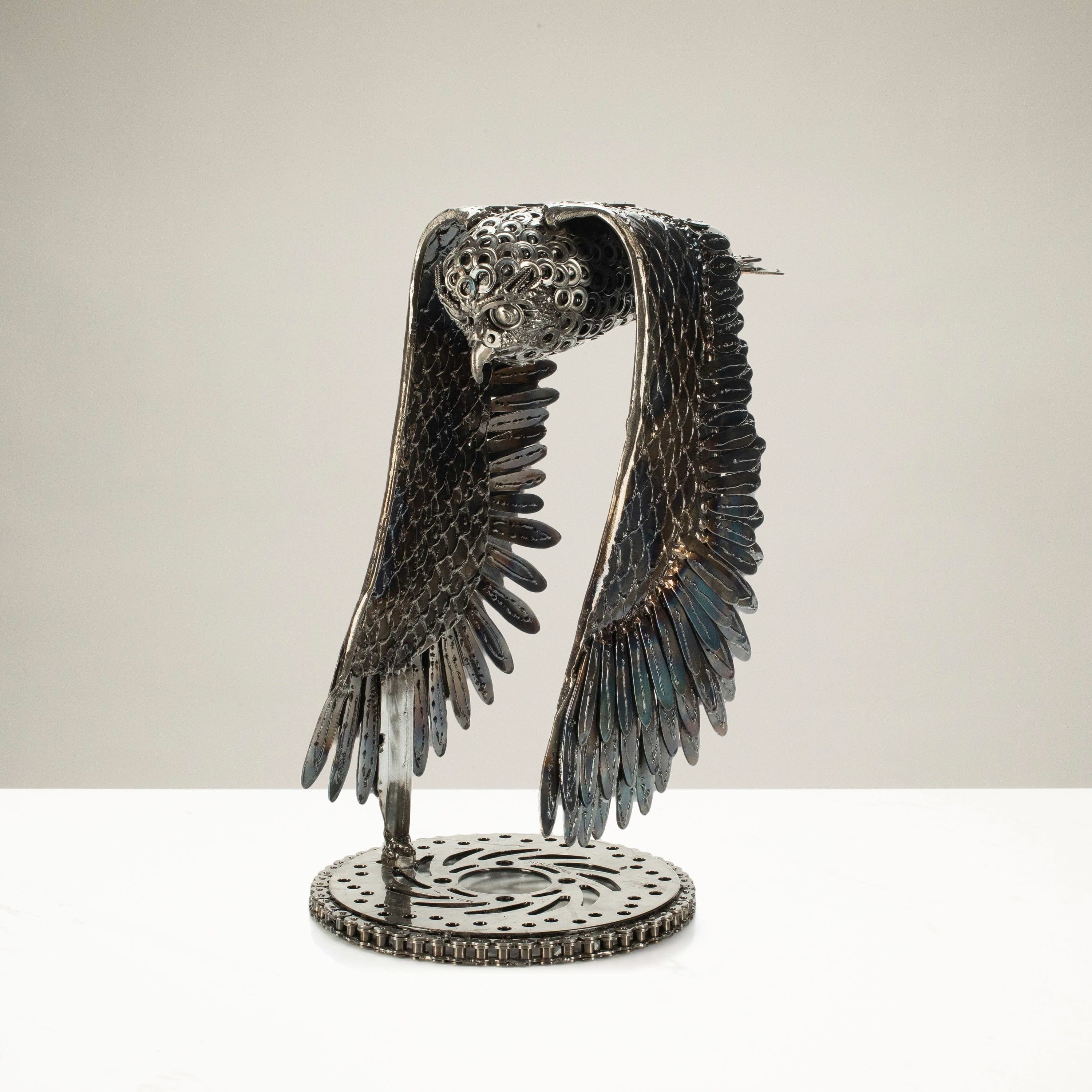 18 Inch Owl Recycled Metal Wall Art Sculpture - Handmade Eco-Friendly Home Decor for Living Room, Garden & Outdoor Spaces