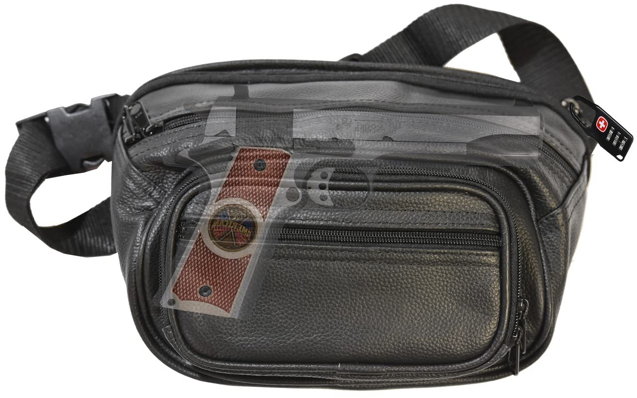 Garrison Grip 4-Compartment Black Leather Waist Fanny Pack with Locking Zipper - Secure Travel Belt Bag for Phone, Wallet & Essentials - Perfect for Hiking, Concerts & Daily Use