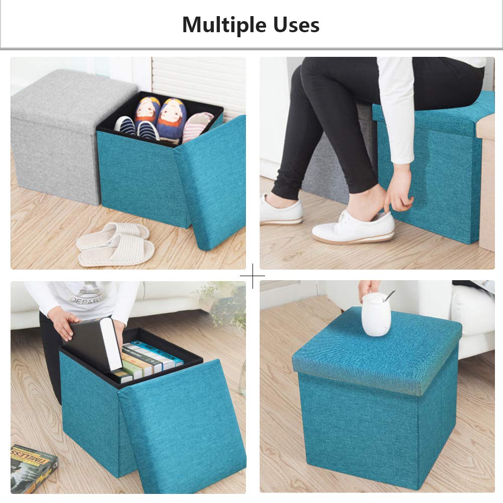 Foldable Storage Ottoman Cube - 11.8x11.8x11.8 Inch Square Footrest Stool with Memory Foam | Space-Saving Teal Ottoman for Living Room, Bedroom & Office Organization