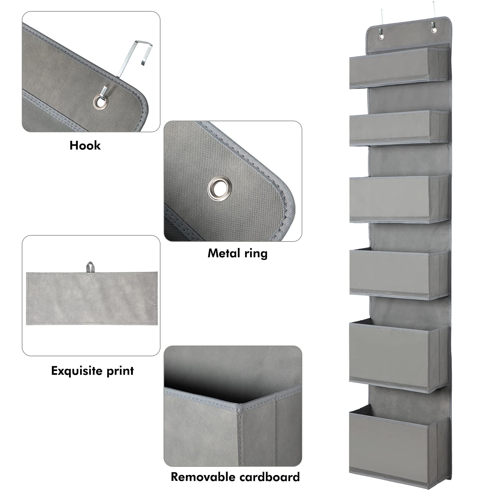 2-Pack Grey 6-Shelf Over Door Hanging Organizer - Fabric Wall Mount Storage with Hooks for Stationery, Sundries & Small Items - Perfect for Bedroom, Bathroom, Closet & Office Organization
