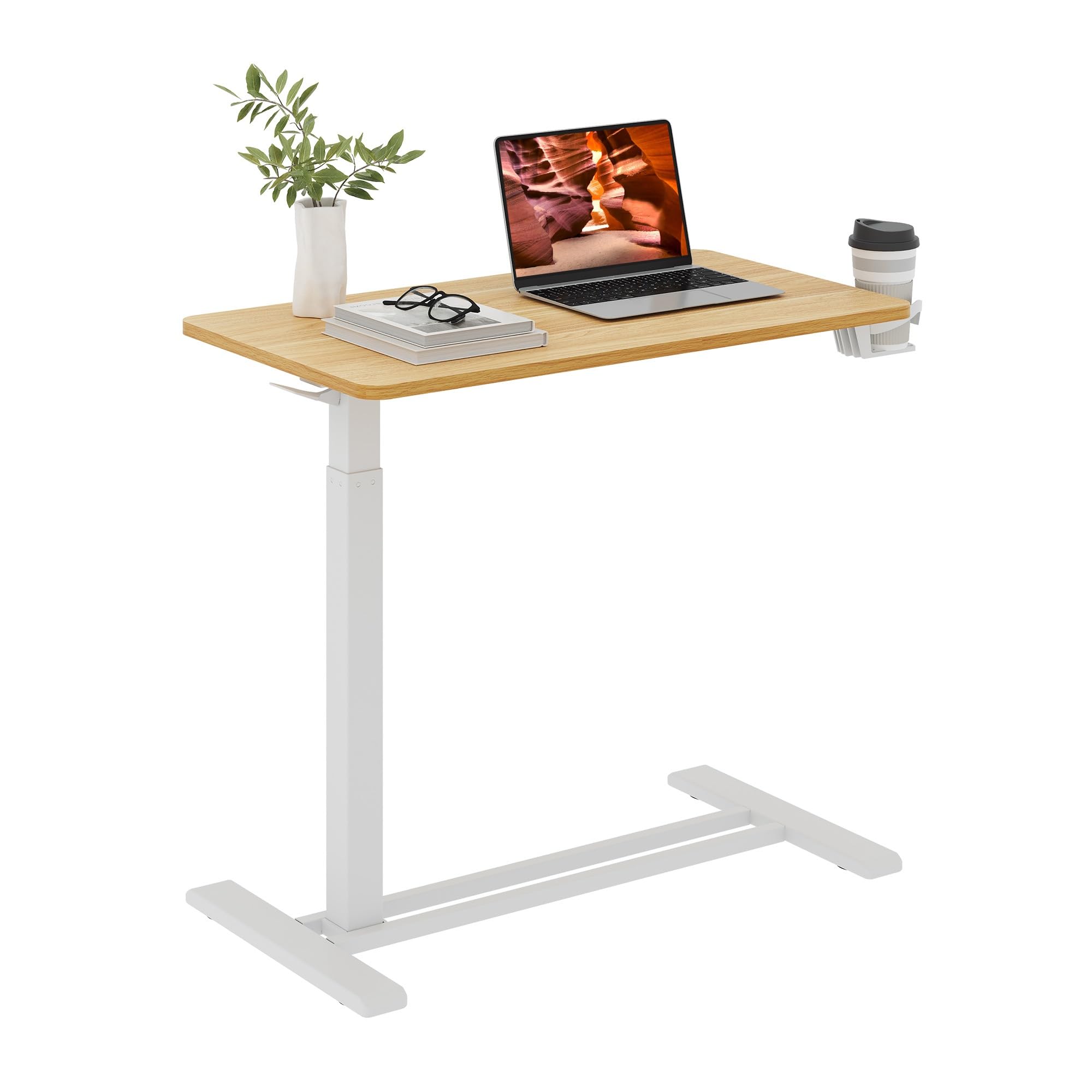 Adjustable Overbed Table with Wheels - Rolling Laptop Stand with Tray, Pneumatic Height Medical Bedside Table for Home & Hospital Use - Perfect for Eating, Working, Reading in Bed (Maple Finish)