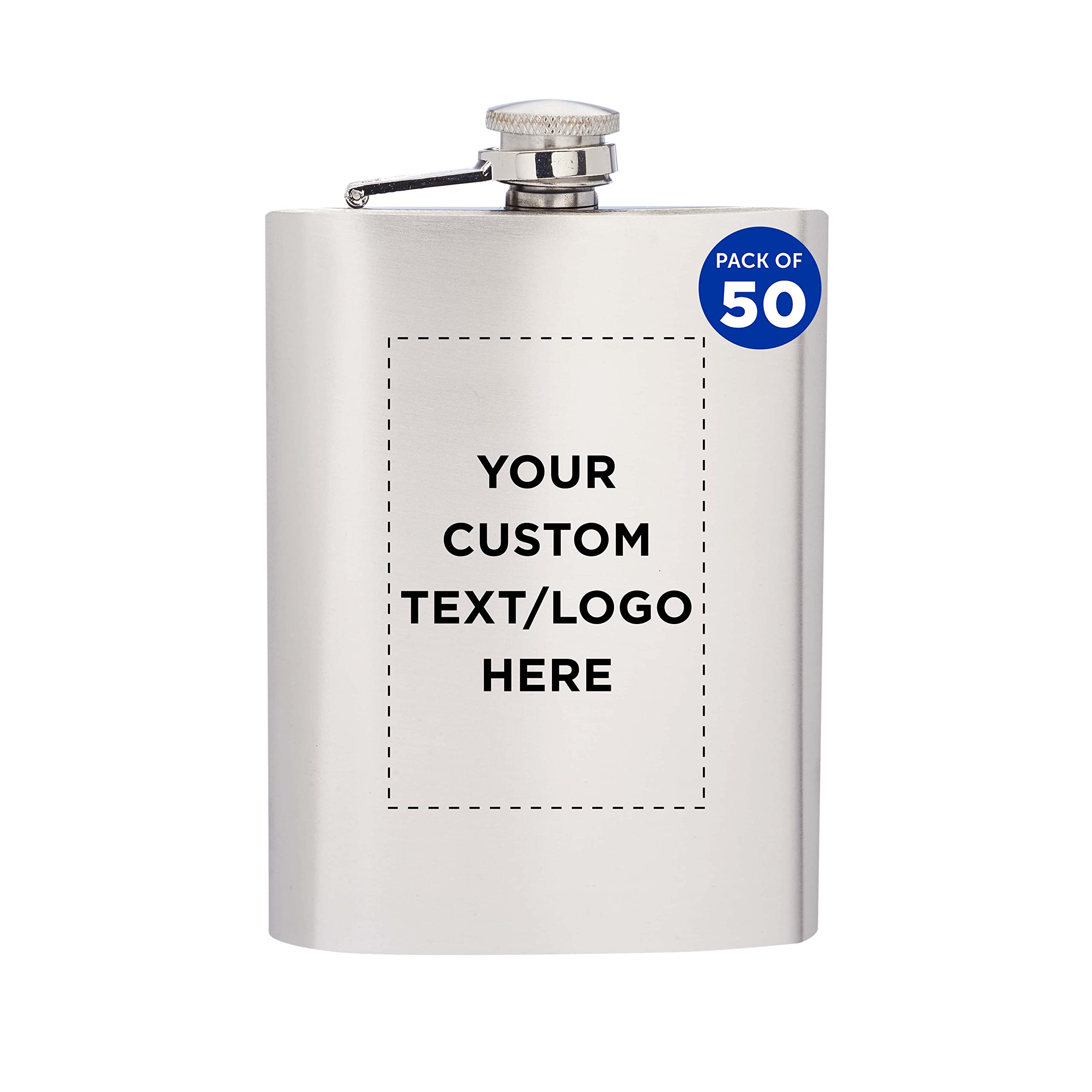 Custom Engraved Stainless Steel Hip Flasks 8oz (50 Pack) - Bulk Personalized Wedding Party Gifts, Groomsmen Presents, Camping & Outdoor Accessories - Silver Finish for Elegant Events & Adventure Trips