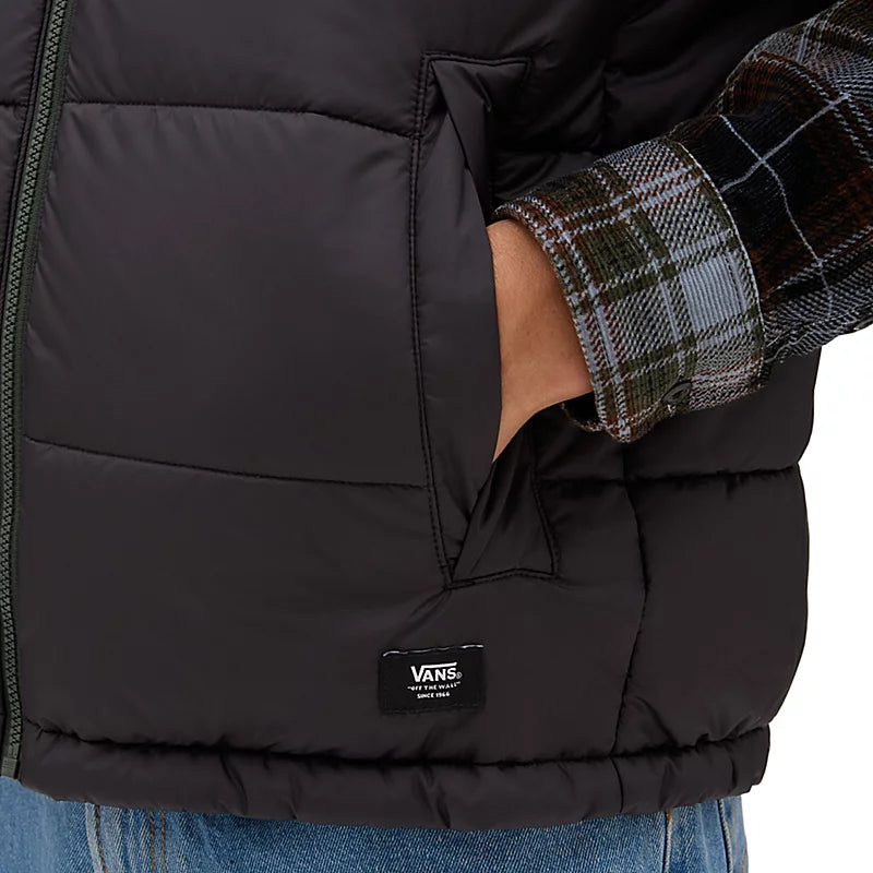 VANS Norris MTE 1 Puffer Vest for Men - Waterproof Winter Jacket with Insulation, Black/Green - Perfect for Outdoor Activities, Hiking & Cold Weather