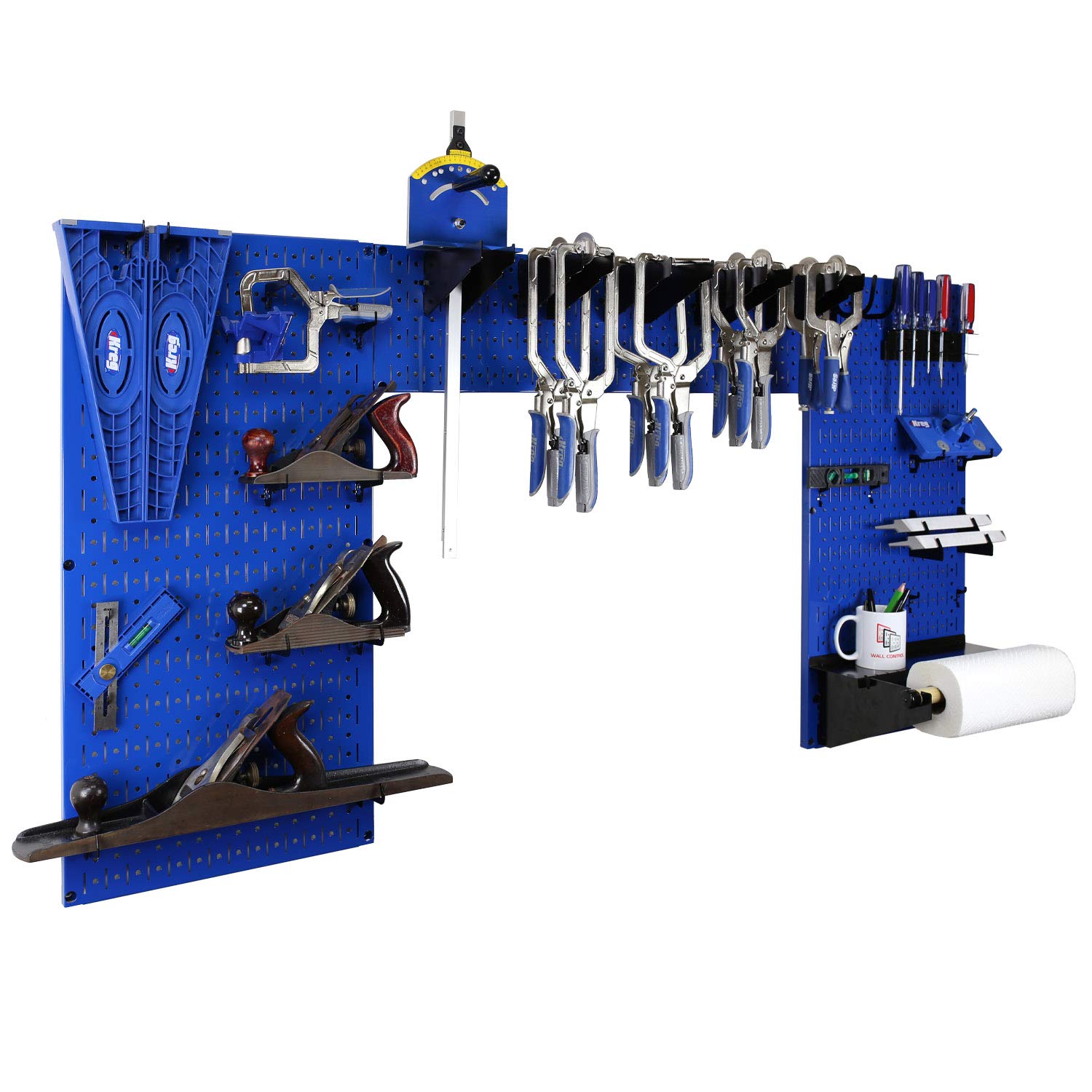 Wall Control Woodworking Tool Storage Organizer Kit - DIY Pegboard System for Woodworkers & Makers | Blue Tool Organizer for Garage, Workshop & Craft Room | Easy Wall Mount Tool Holder for Hammers, Wrenches & Power Tools