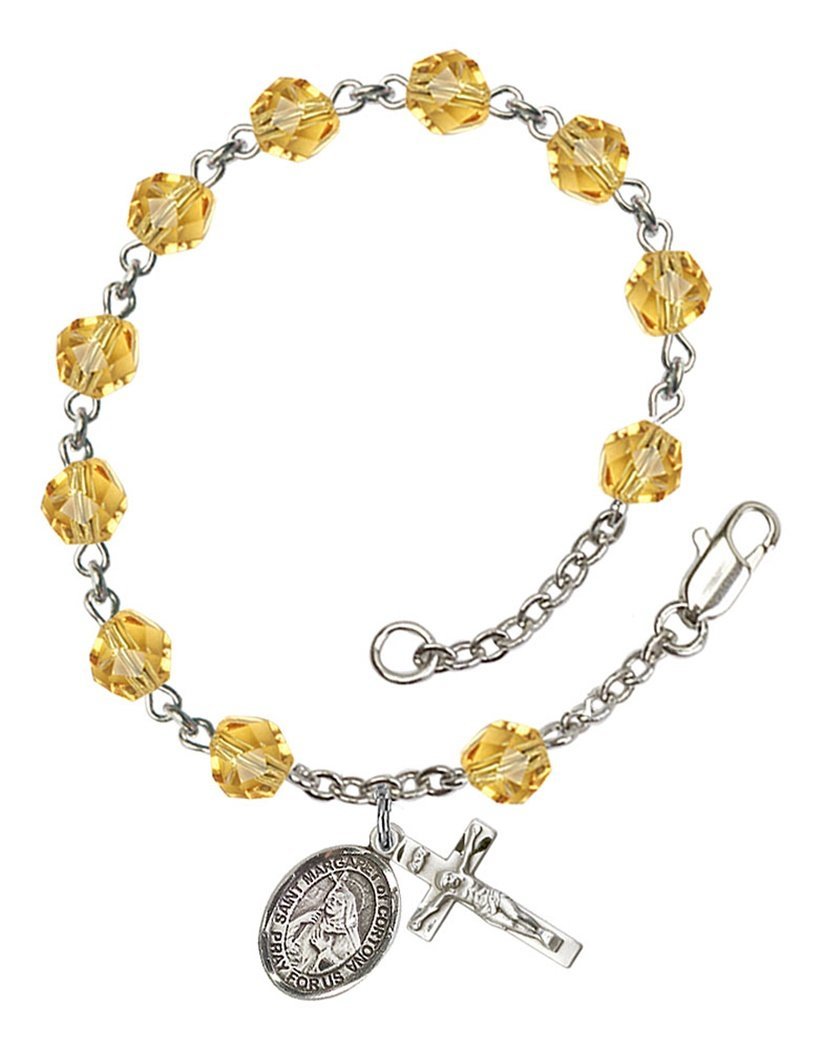 November Birthstone Beaded Rosary Bracelet with St. Margaret of Cortona Charm - 7.5 Inch Catholic Prayer Jewelry for Women, Perfect for Baptism, First Communion & Daily Devotion