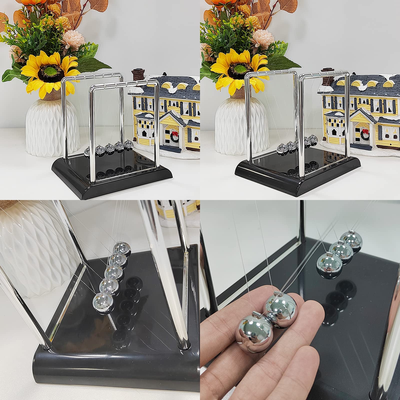 Newton's Cradle Balance Balls - Large Black Physics Pendulum Toy for Science Learning & Stress Relief | Kinetic Desk Decor for Office, Classroom & Home | Fun Educational STEM Gift for Kids & Adults
