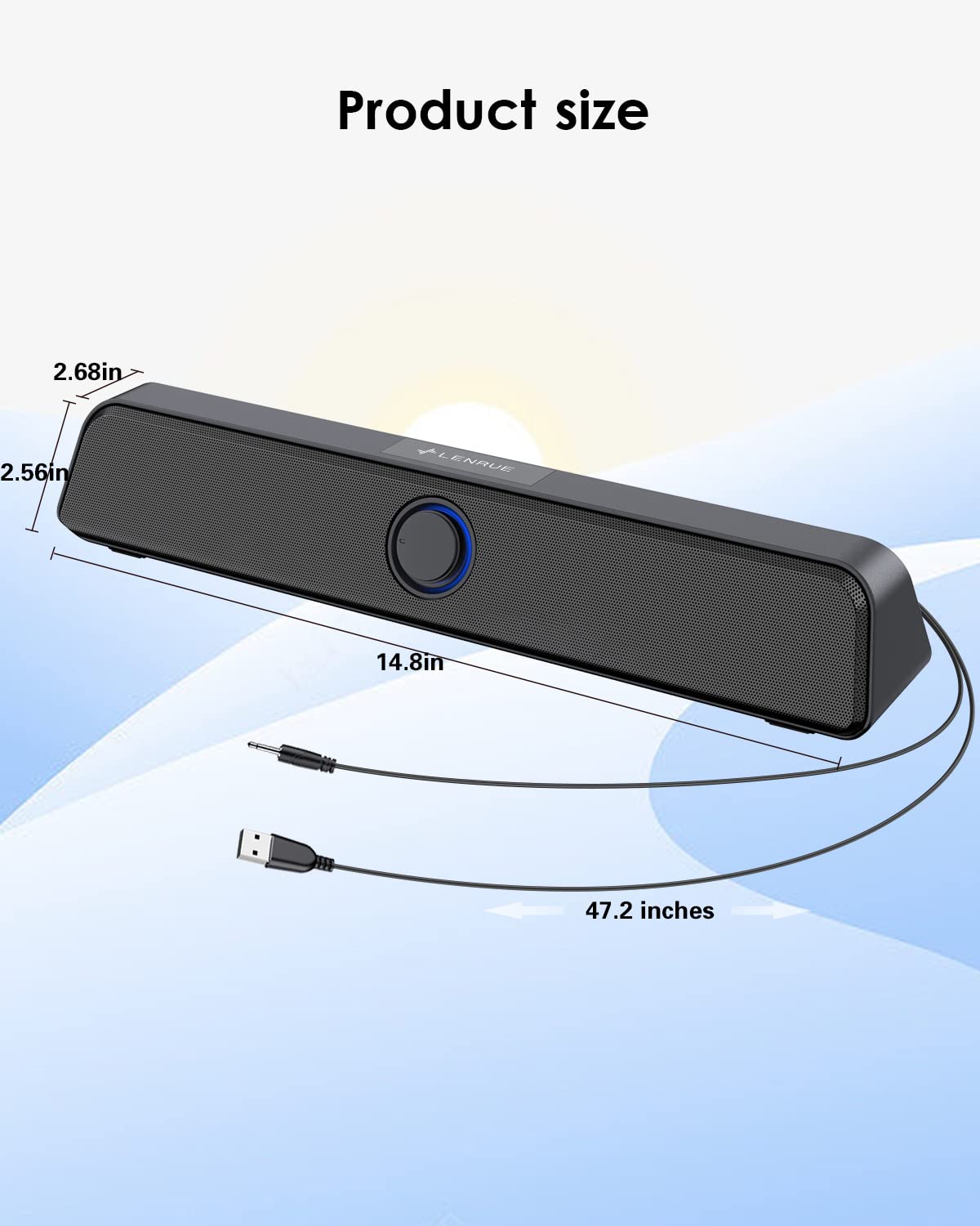 LENRUE 5W Dual USB Computer Speakers with USB-A/USB-C & 3.5mm Audio - Compact PC Soundbar for Desktop, Laptop, Tablet - Plug & Play Black Speakers for Home Office, Gaming & Music Streaming