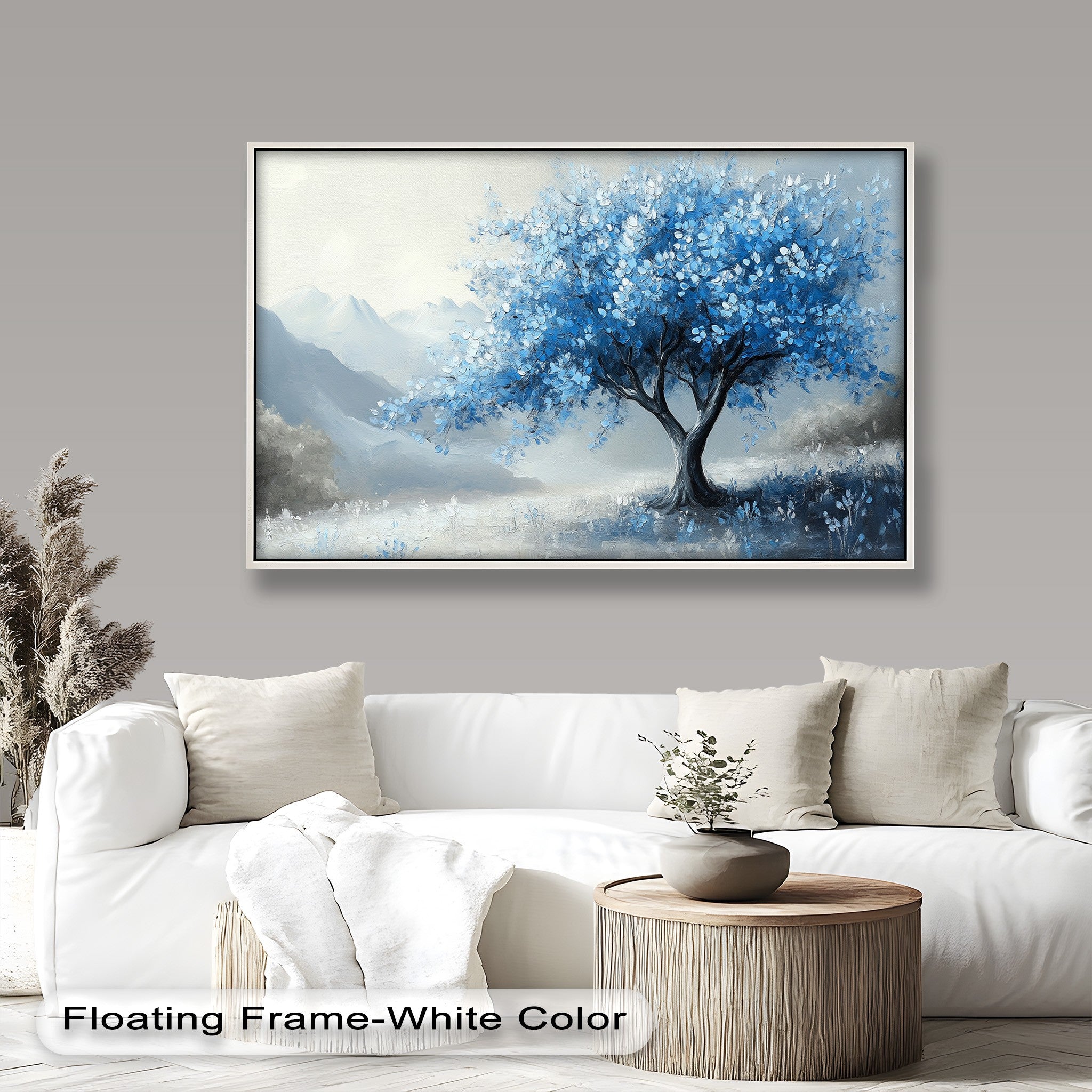 Blue Tree Landscape Oil Painting - Handmade Canvas Art for Home & Office Decor, Living Room Wall Art, Gift Idea