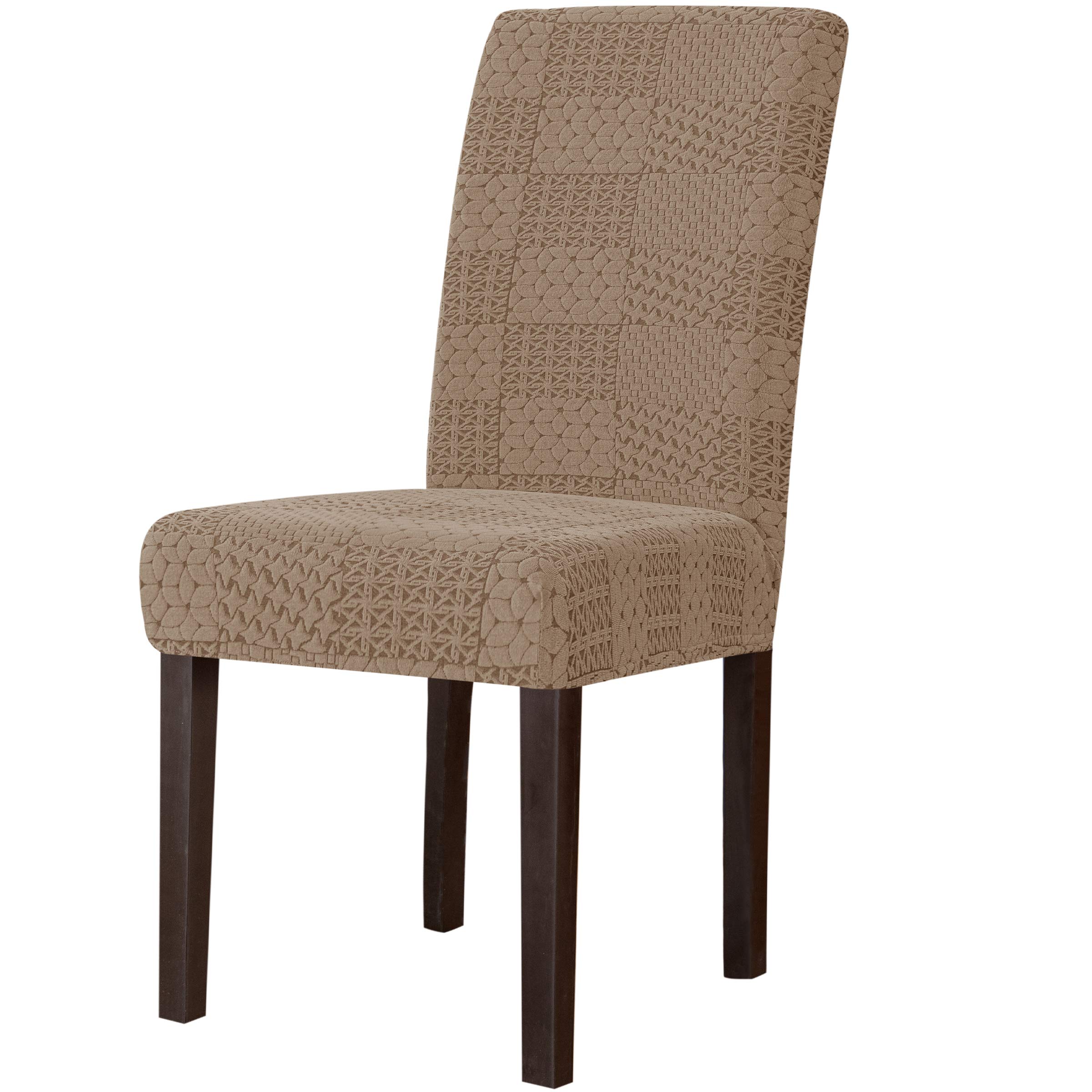 SUBRTEX Jacquard Stretch Dining Chair Slipcovers - 4 Pack Removable Parsons High Back Chair Protectors for Kitchen, Living Room & Dining Room - Various Sand Colors