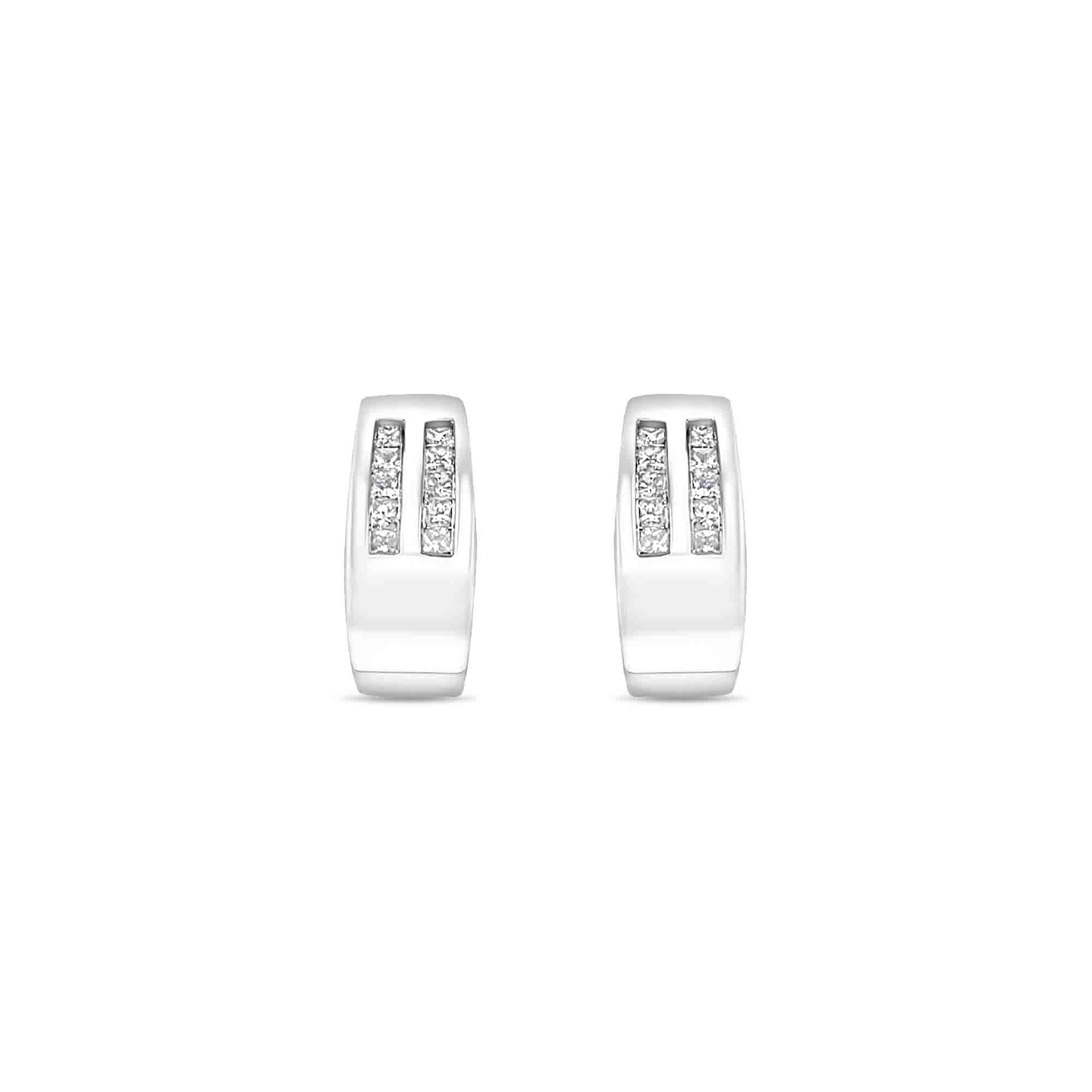 0.5 Carat Princess Cut Diamond Huggie Hoop Earrings for Women - Double Row Sparkling Studs for Everyday Wear & Special Occasions