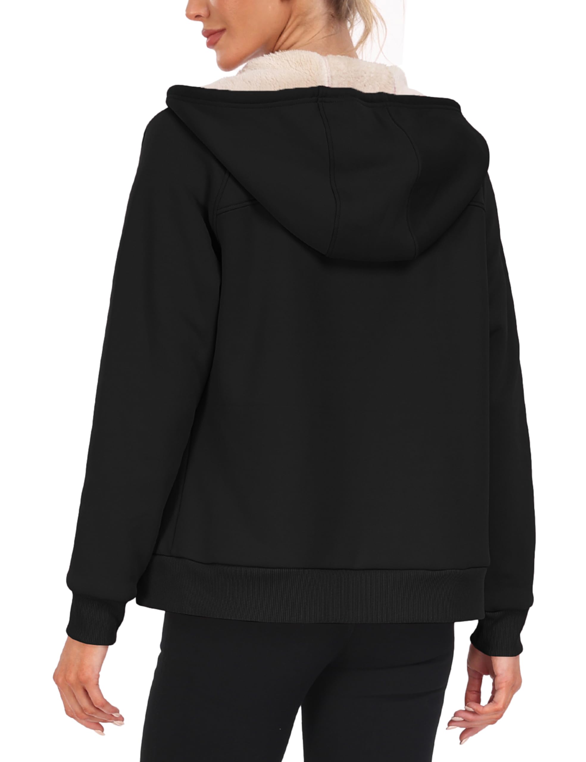 MoFiz Women's Fleece Zip Up Hoodie - Warm Sherpa Lined Winter Jacket with Pockets | Cozy Pullover Sweatshirt for Casual Outfits, Outdoor Activities & Lounge Wear