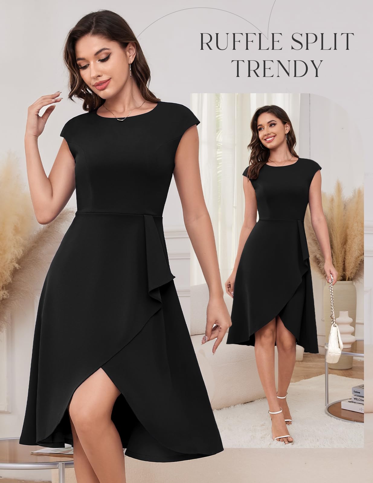 Elegant Bridesmaid & Wedding Guest Cocktail Dresses for Women 2025 - Short Sleeve Spring Summer Midi Dress for Parties, Receptions & Special Occasions