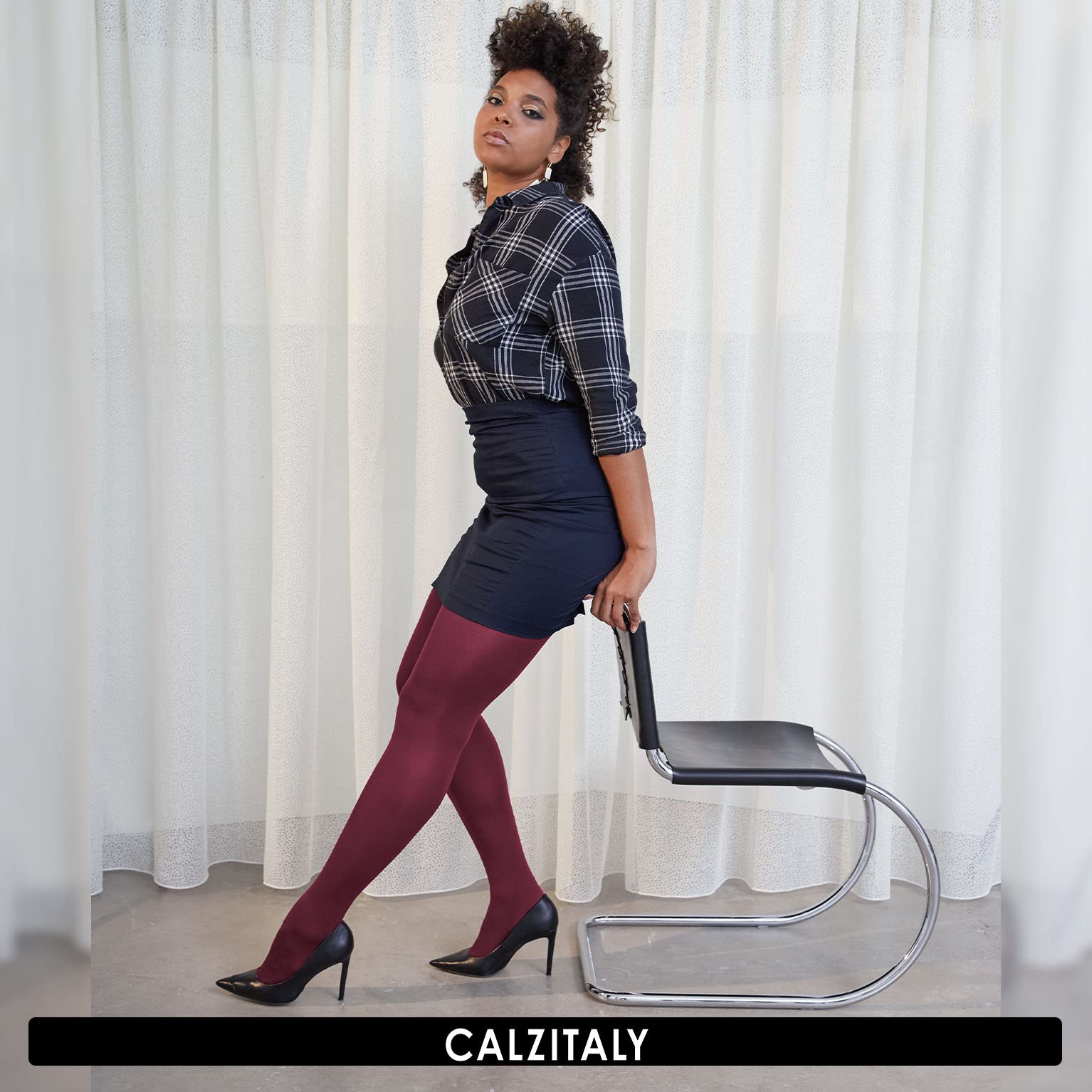 CALZITALY Anti-Chafing Opaque Tights 60 DEN Plus Size 4XL Black - Comfort for Work & Travel