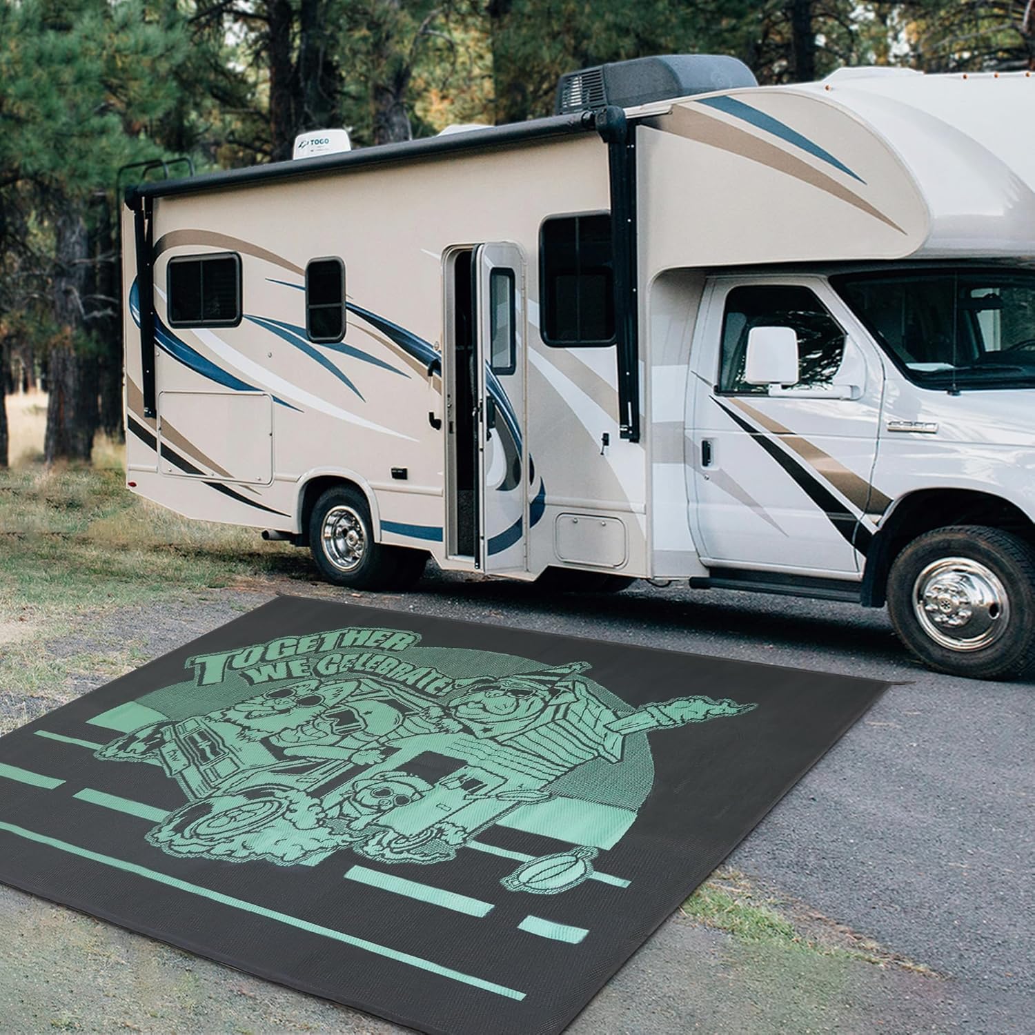 Let's ROLL RV Rug - Durable & Washable Pet-Friendly Floor Mat for RV Travel and Camping with Dogs | Perfect for Outdoor Adventures, Road Trips, and Cozy Cabin Living