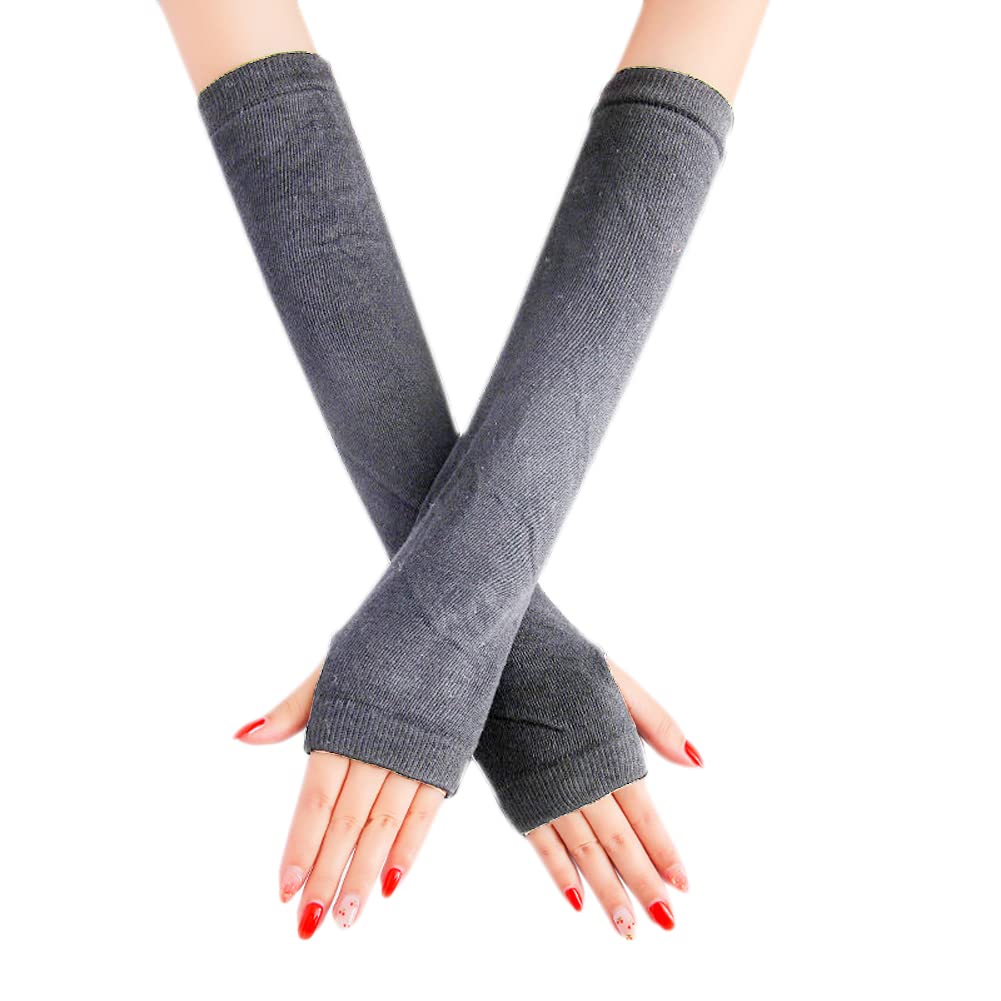 UPSTORE Women's Fingerless Elastic Arm Sleeves - Winter Warm Arm Warmers for Ladies & Girls - Light Grey Color - Perfect for Outdoor Sports, Running, Cycling & Cold Weather Protection