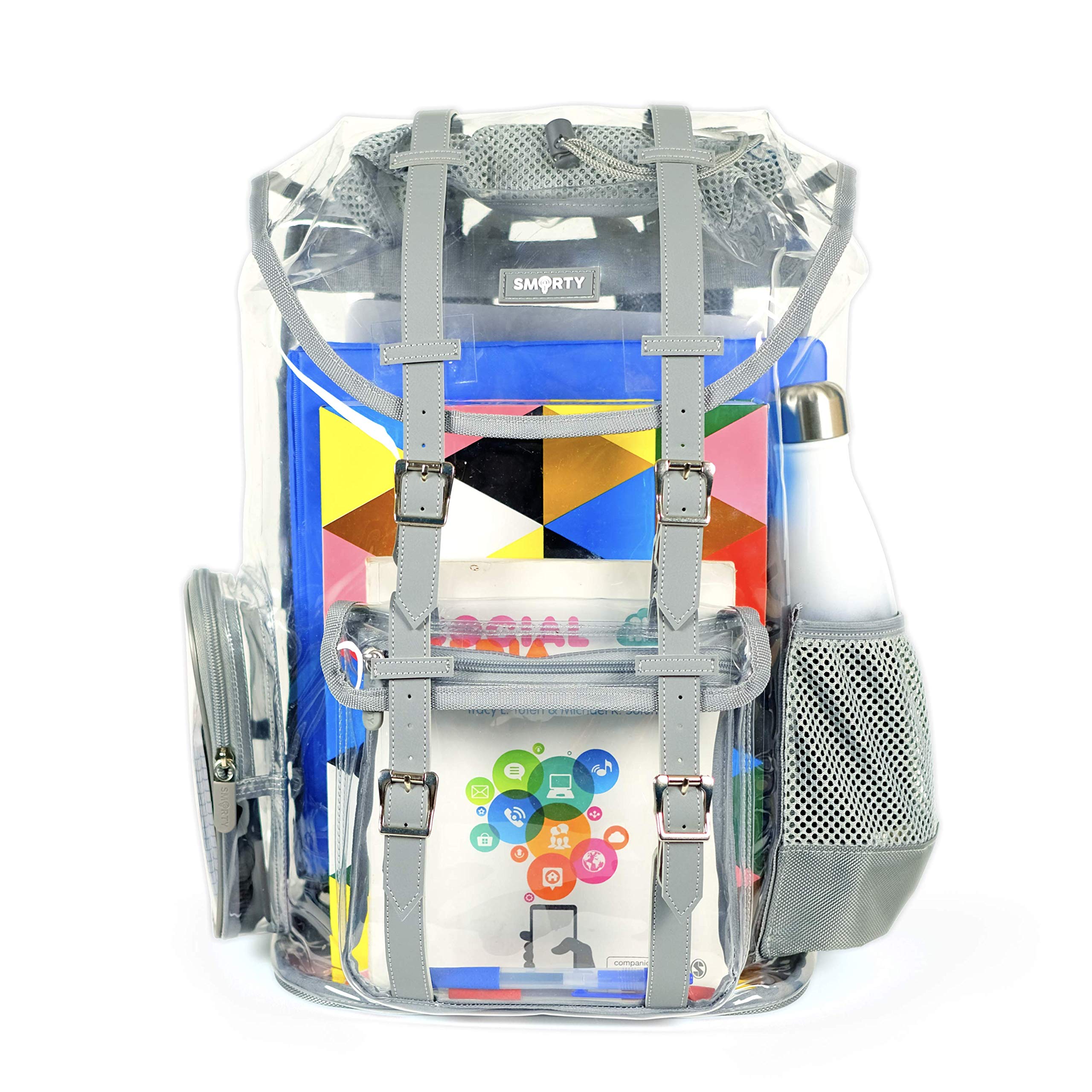 SMARTY Heavy Duty Clear Backpack V2 - Durable Transparent See-Through School Bag for Students, TSA Approved Travel Backpack for Airport Security, Large Rucksack (Gray) - Perfect for School, Work, Travel & Events