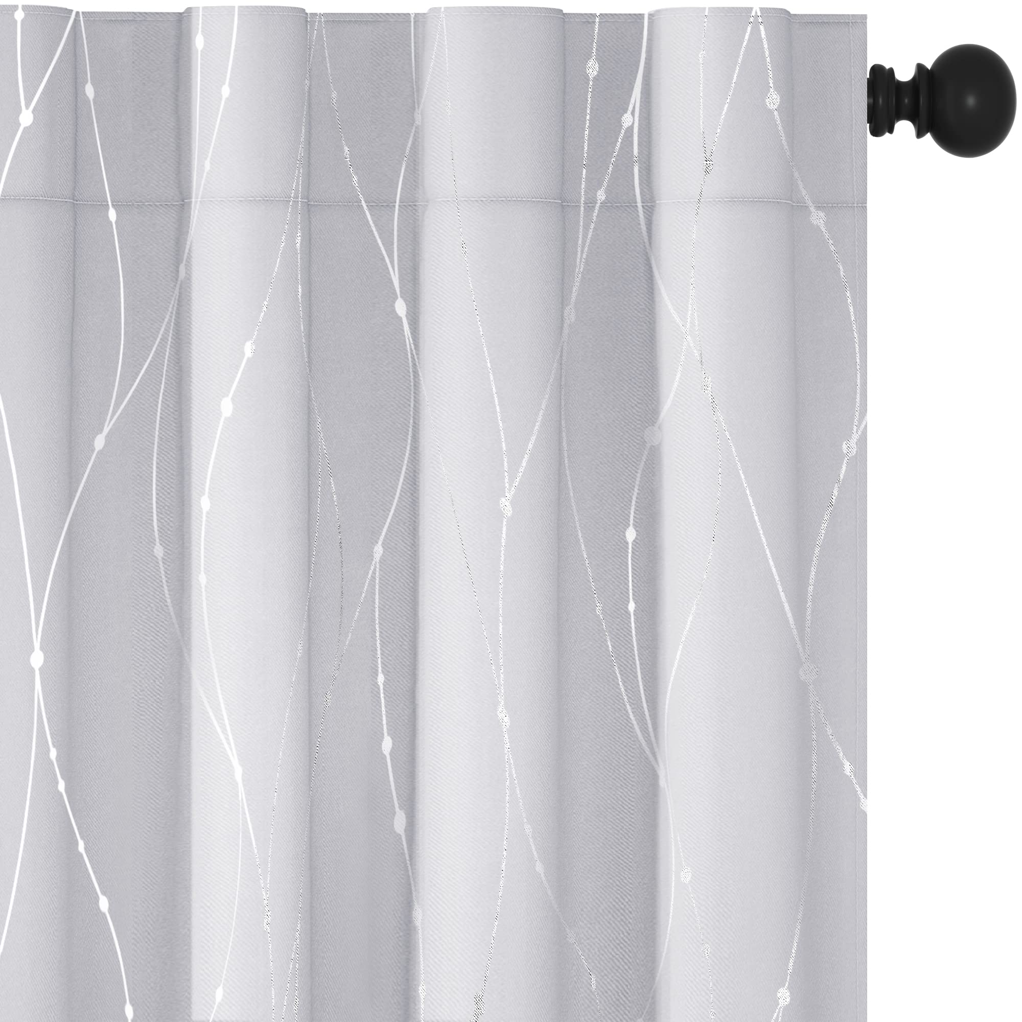 Deconovo White Blackout Curtains 84 Inches Long for Bedroom & Living Room - Floral Pattern Thermal Insulated Window Drapes (52x84 Inch, Greyish White, 2 Panels) - Perfect for Light Control, Privacy & Home Decor
