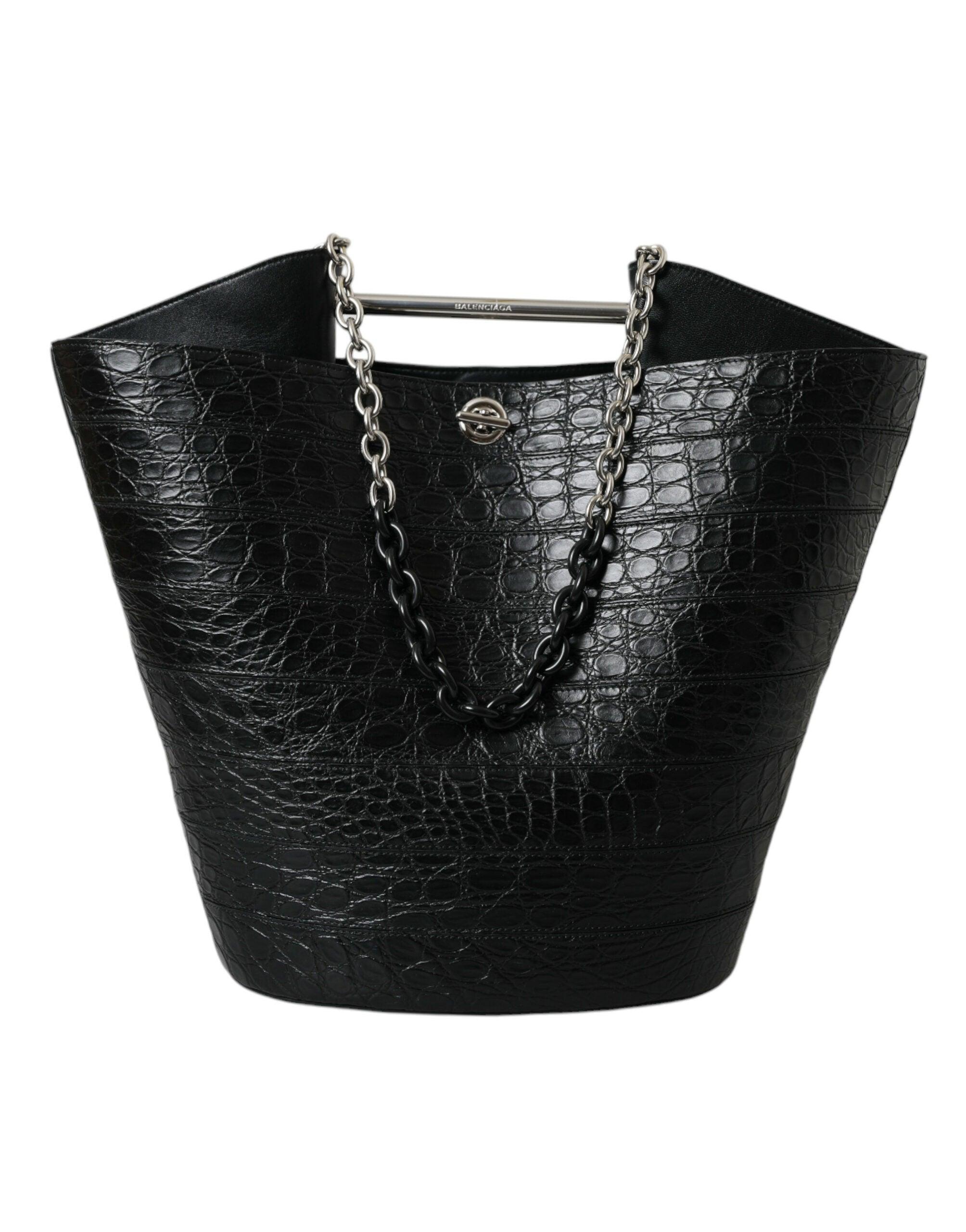 Balenciaga Black Crocodile Leather Maxi Bucket Bag for Women | Luxury Designer Handbag | Perfect for Evening Parties, Travel & Everyday Use
