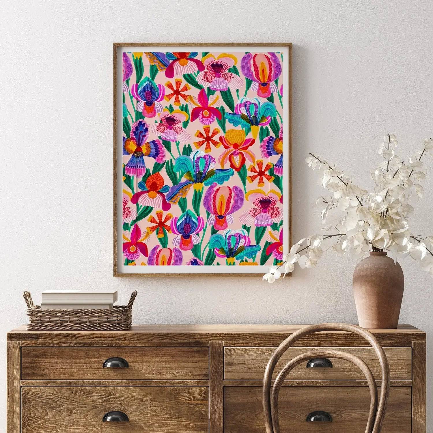 Beautiful Irises & Orchids Wall Art Print - Floral Canvas Painting for Home & Office Decor - Perfect for Living Room, Bedroom, or Gift