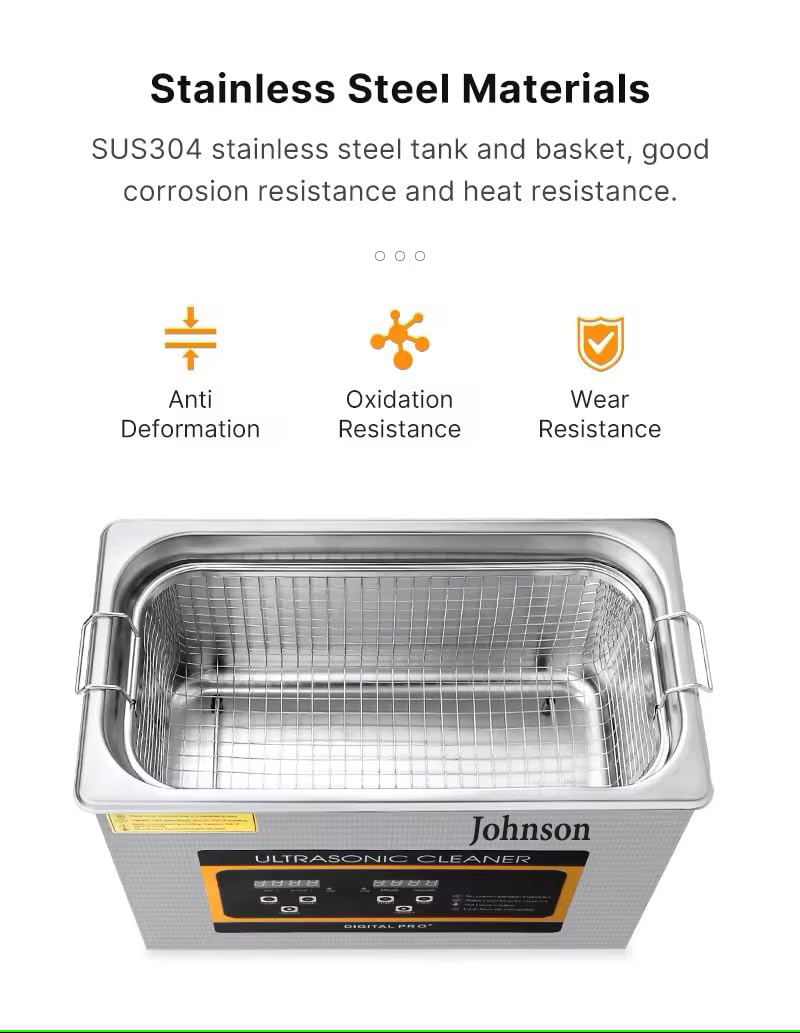 Johnson Professional 4.5L Ultrasonic Cleaner with Digital Timer & Heater - 40kHz Jewelry, Denture, Watch & Eyeglass Cleaner for Home & Clinic Use - Perfect for Cleaning Rings, Bracelets, Retainers & Small Electronics