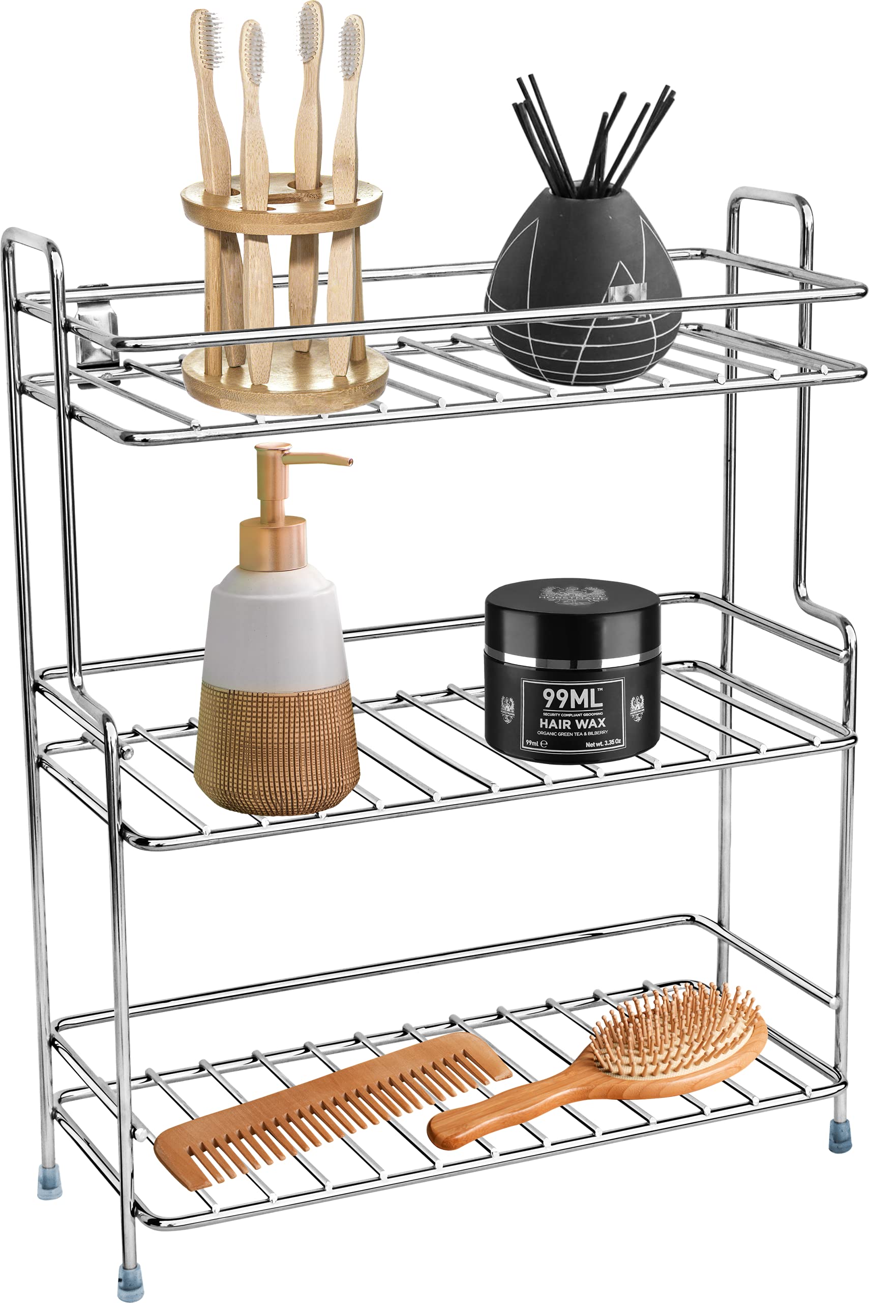 Plantex Stainless Steel Bathroom Shelf - Stackable Organizer Rack for Bathroom & Kitchen Storage - Chrome Silver Bathroom Accessories - Perfect for Shower, Vanity & Closet Organization
