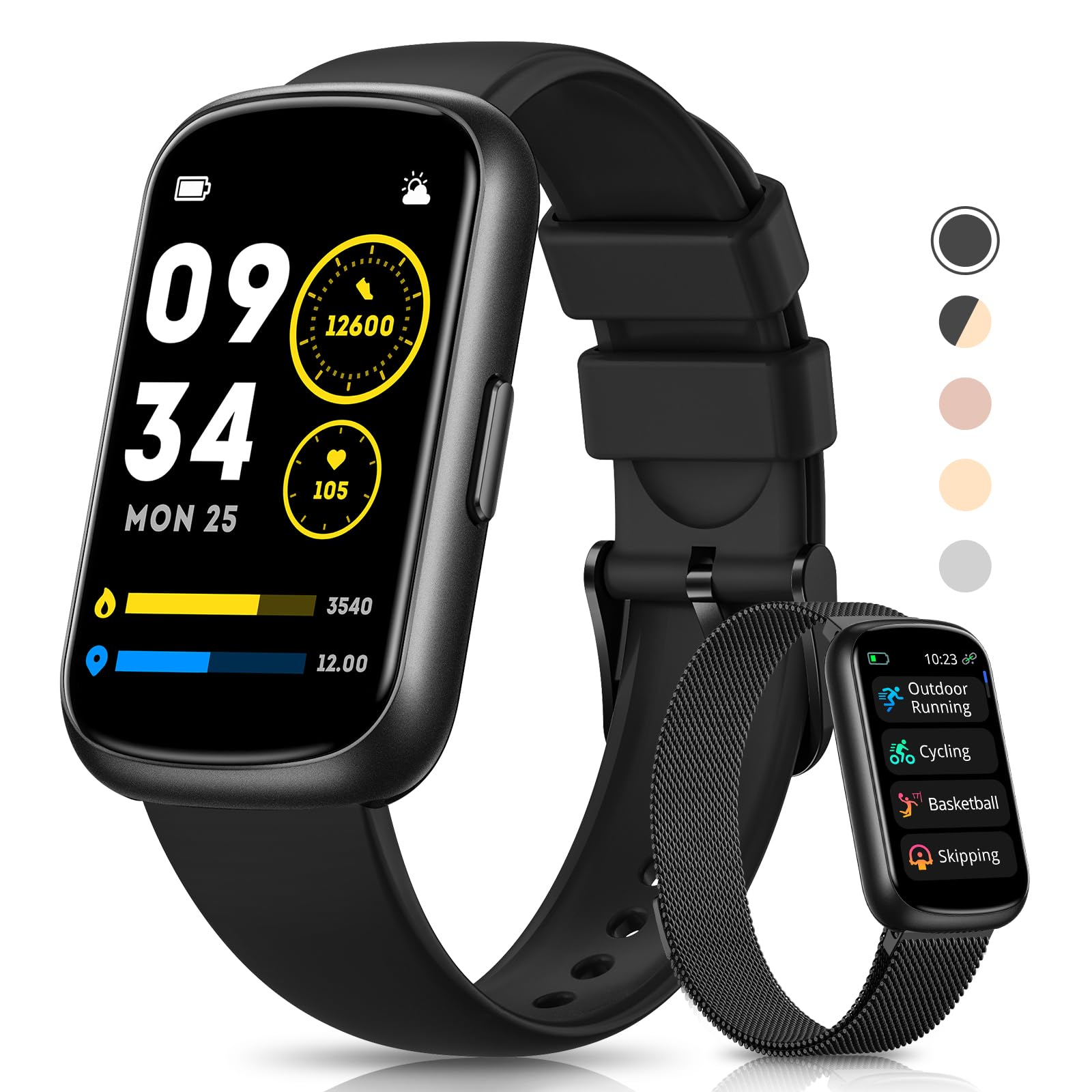 Smart Fitness Tracker Watch for Women & Men - 24/7 Heart Rate Monitor, Blood Oxygen & Sleep Tracker, Waterproof Activity Tracker with Calorie & Distance Pedometer, Compatible with Android & iPhone - Perfect for Workouts, Running & Daily Health Monitoring