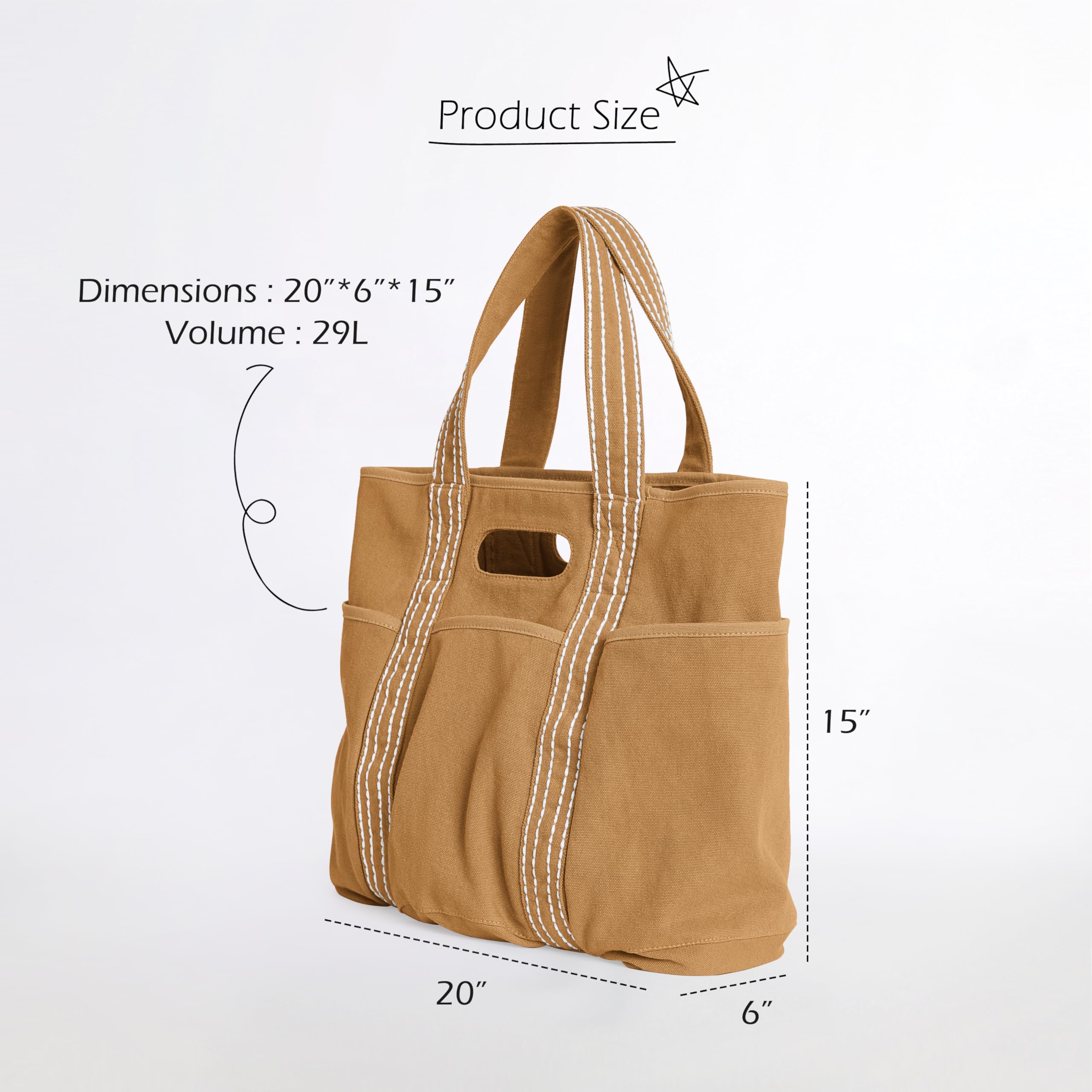 ODODOS 29L Oversized Canvas Tote Bag - Large Capacity Open Top Shoulder Bag for Women, Gym, Workout, Shopping, Beach & Travel - Perfect for Work, School, Yoga and Daily Use
