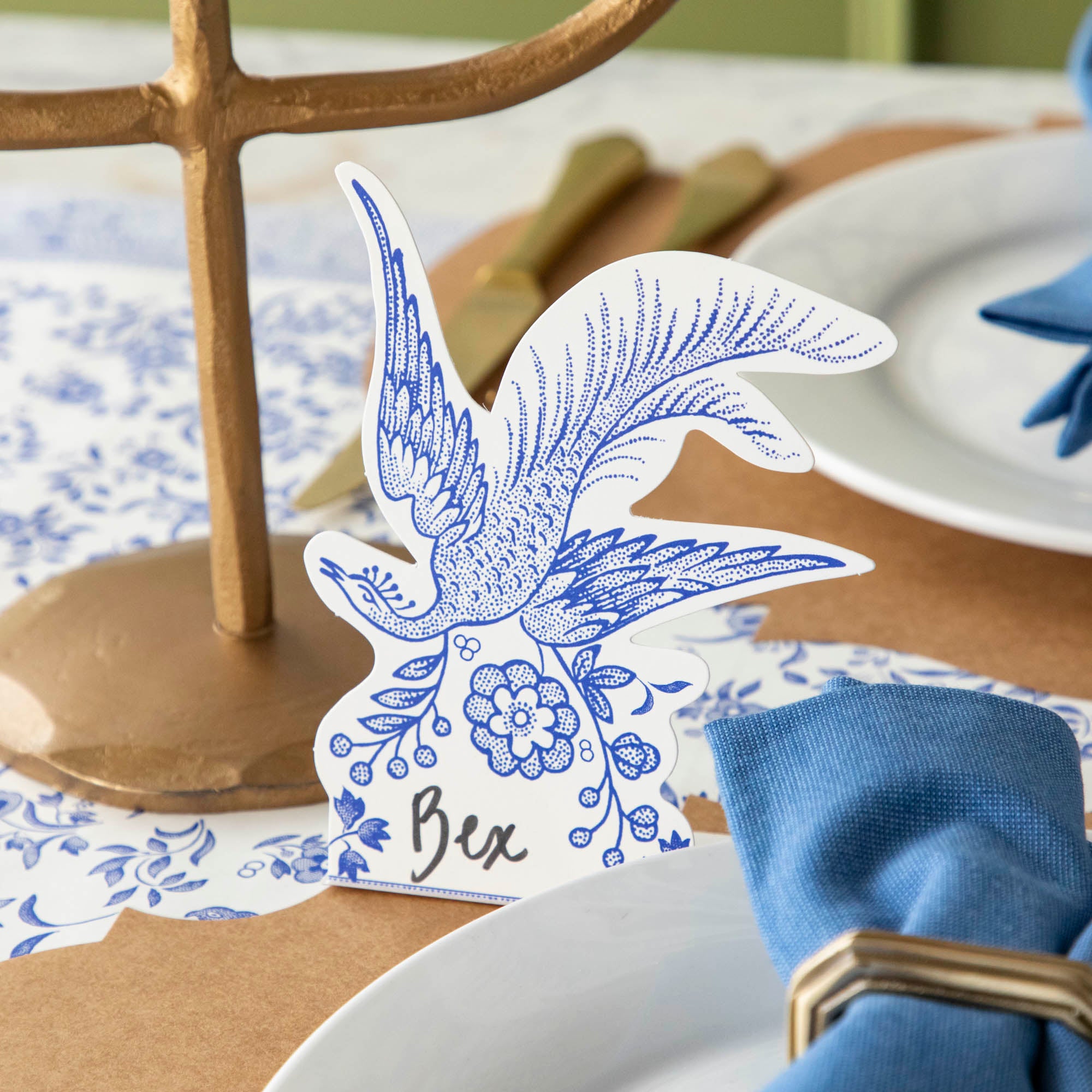 Blue Asiatic Pheasants Place Cards - Elegant Wedding Table Name Cards for Bridal Shower, Dinner Party & Special Events