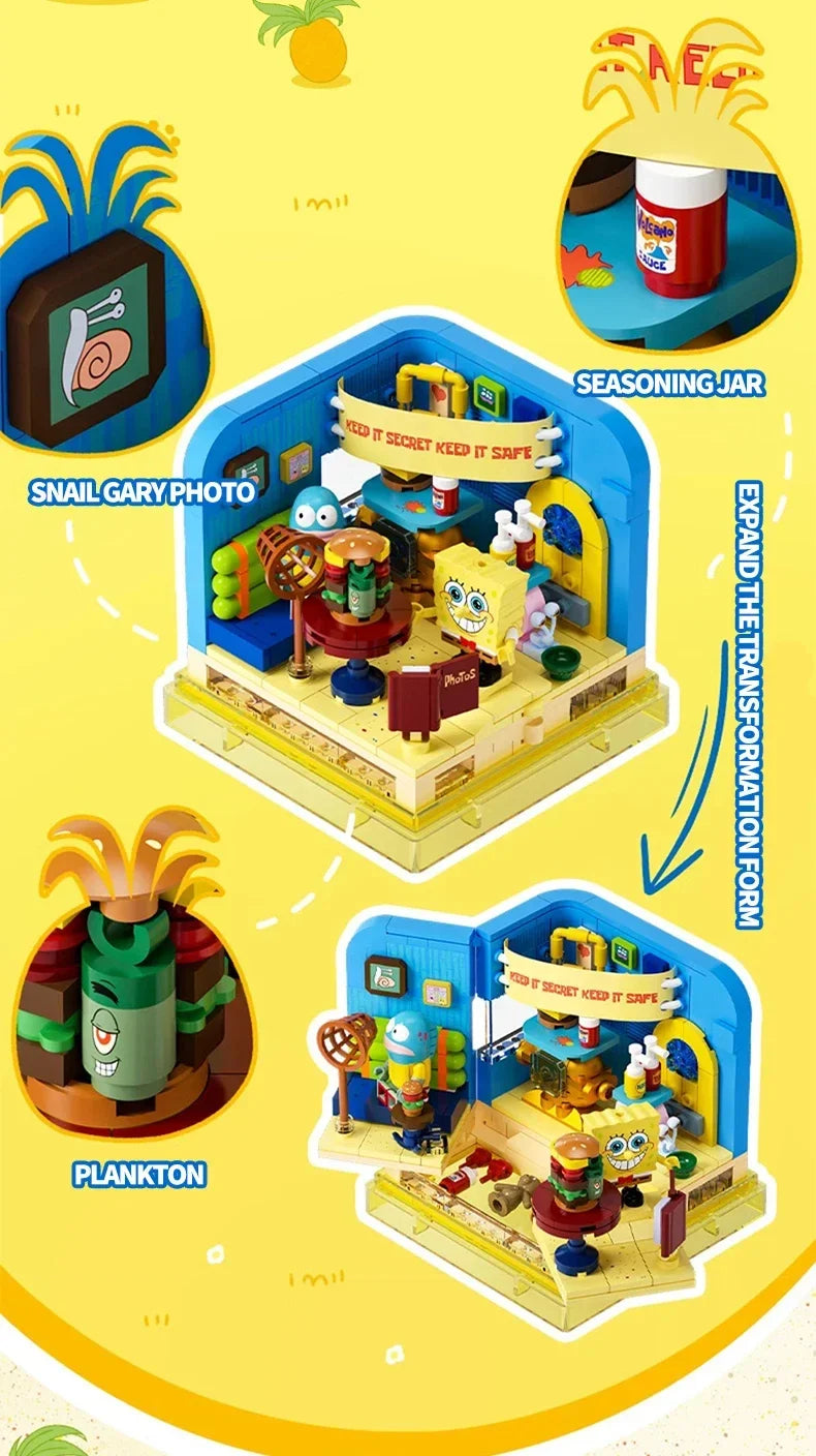 SpongeBob SquarePants Pineapple House Building Blocks Set - DIY Toy for Kids with Restaurant, Anchor & Tree House Accessories | Creative Play & Gift Idea for Birthday & Christmas