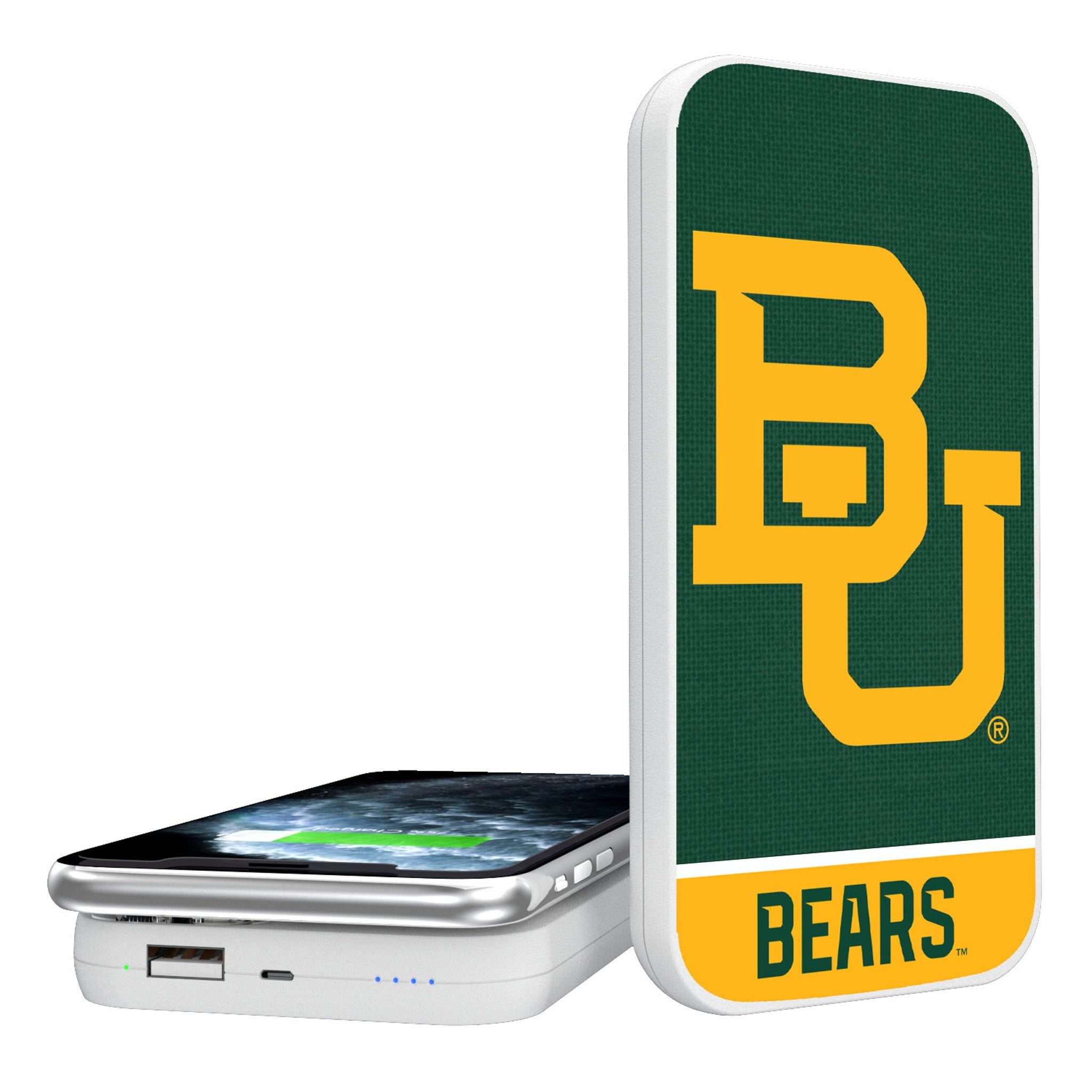 Baylor University Bears Endzone 5000mAh Portable Wireless Charger - Fast Charging Power Bank for iPhone, Samsung & AirPods - Perfect for Travel, Office & Game Day
